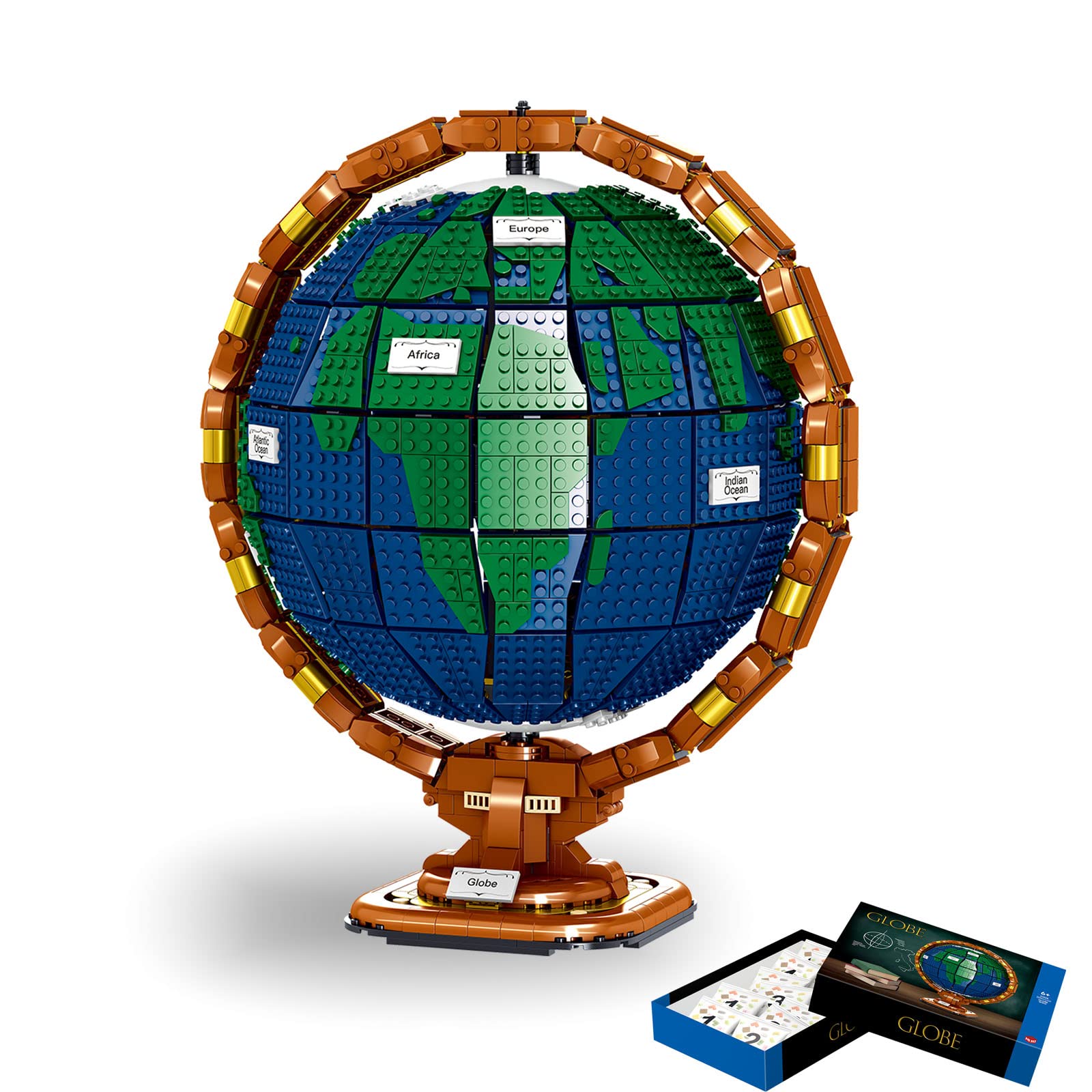 HSONLINE 2514 PCS World Map Spinning Globe Building Blocks Set - STEM Educational Toy for Kids, Creative MOC Decor Model for Boys & Girls (Not Lego Compatible) | Perfect for Geography Learning, Home Office Display & DIY Gift