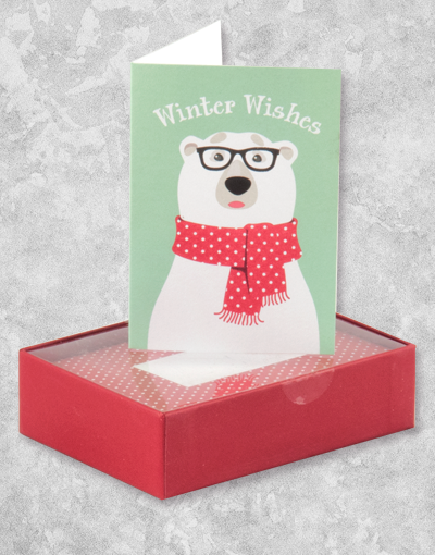 16 Count Boxed Christmas Cards - Hipster Polar Bear Holiday Greeting Cards for Xmas, Festive Season & Winter Celebrations