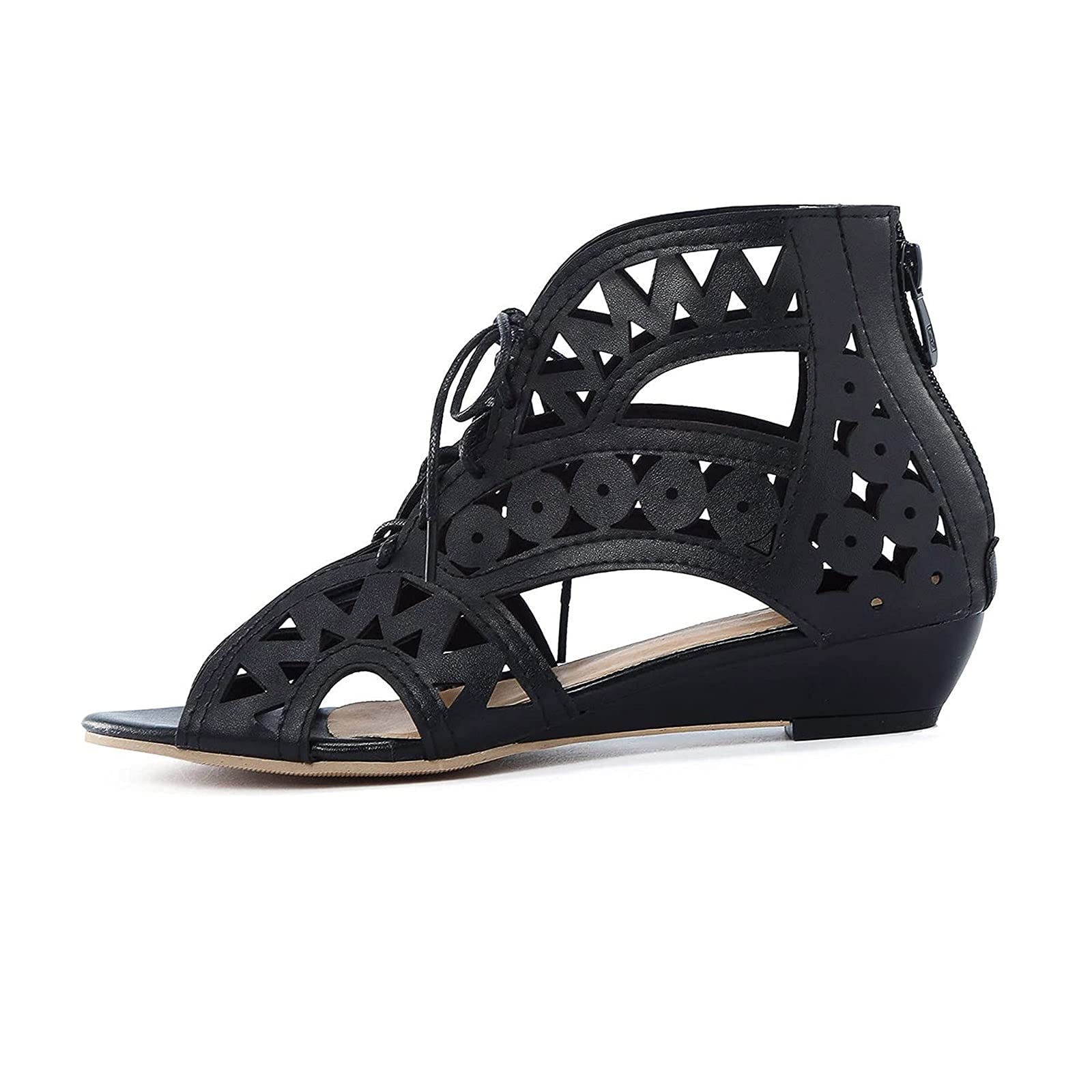 VODMXYGG Women's Wedge Heel Sandals - High Top Fish Mouth Open Toe Rhinestone Zipper Casual Shoes for Summer Outfits & Beach Vacations