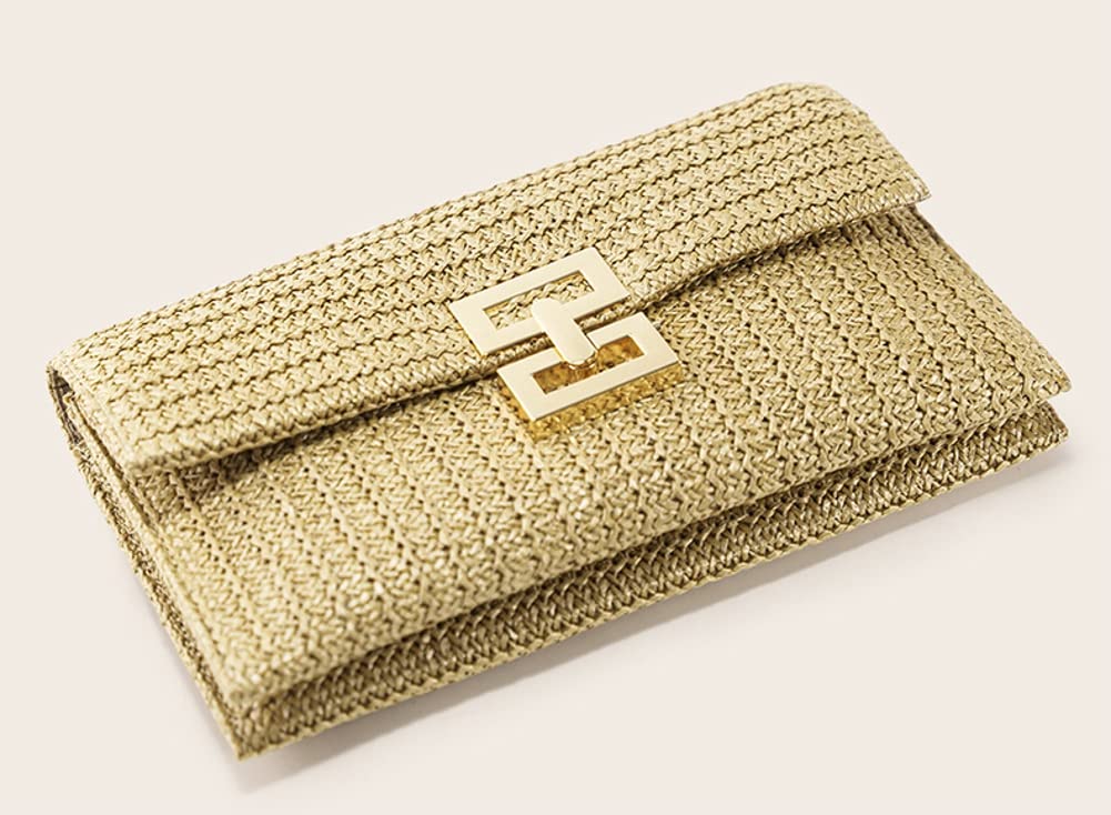 Obosoyo Women's Summer Straw Clutch Purse - Boho Woven Beach Bag with Envelope Wallet Flap - Perfect for Cell Phone & Evening Events - Ideal for Beach Vacations, Weddings & Outdoor Parties