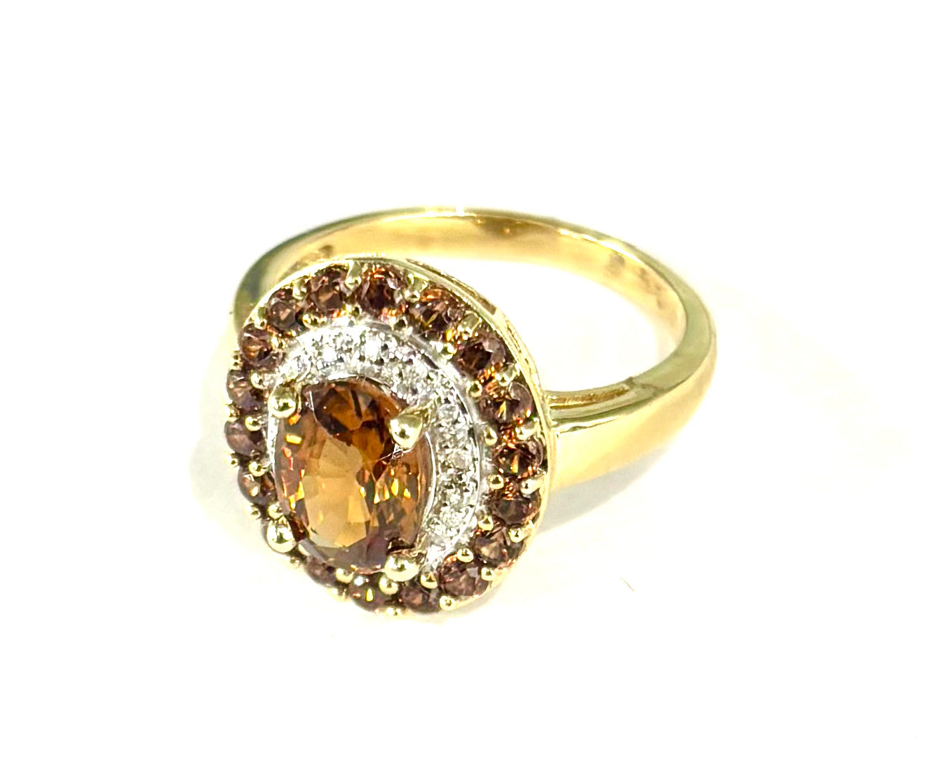 Natural Citrine Double Halo Ring 14K Gold Plated - Elegant Statement Jewelry for Women, Perfect for Engagement, Anniversary & Special Occasions
