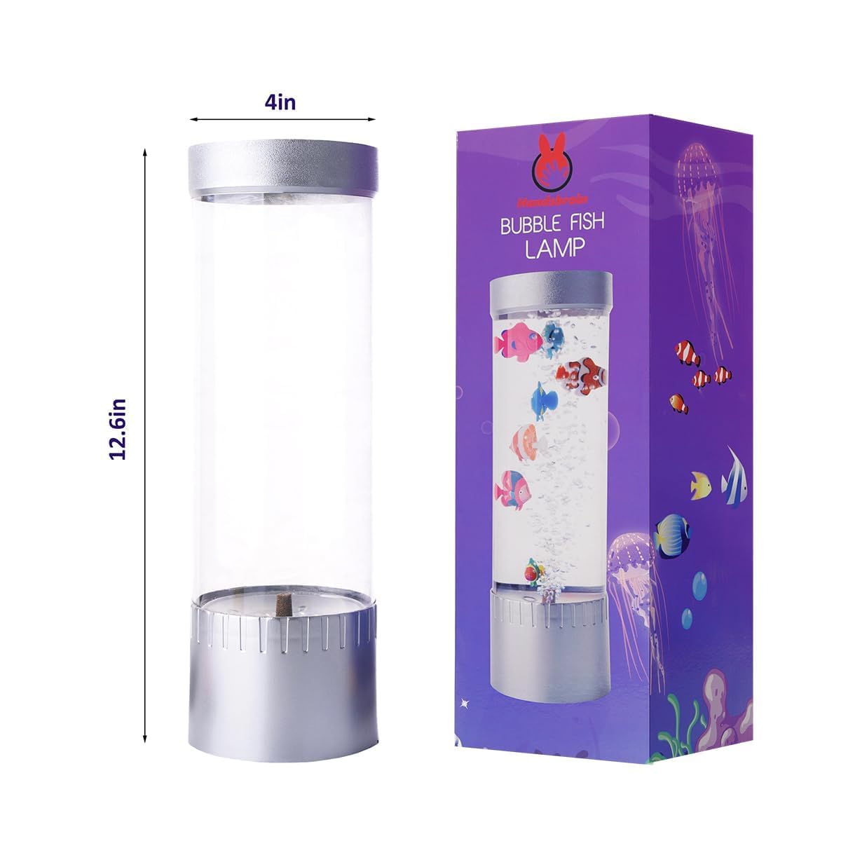 Bubble Fish Lamp with 6 Floating Artificial Fish – LED Aquarium Night Light with Moving Fish & Bubbles – Cylindrical Clear Tank for Kids Room, Office Decor & Living Room – Relaxing Mood Light for Bedtime, Stress Relief & Home Decoration