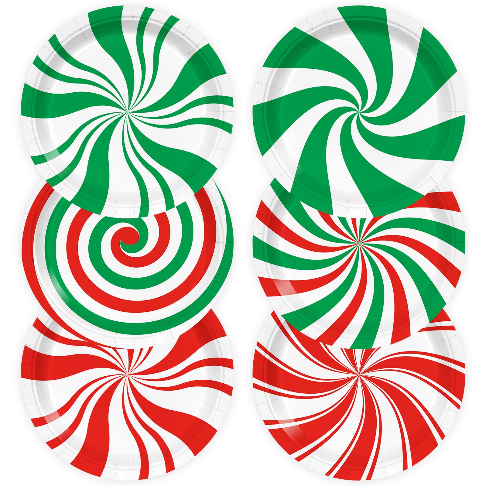 72pcs Christmas Candy Plates - 9 Inch Red & Green Striped Peppermint Disposable Paper Plates for Holiday, Birthday Parties, Desserts & Candy Buffets - Perfect for Christmas Celebrations, Office Parties & Family Gatherings