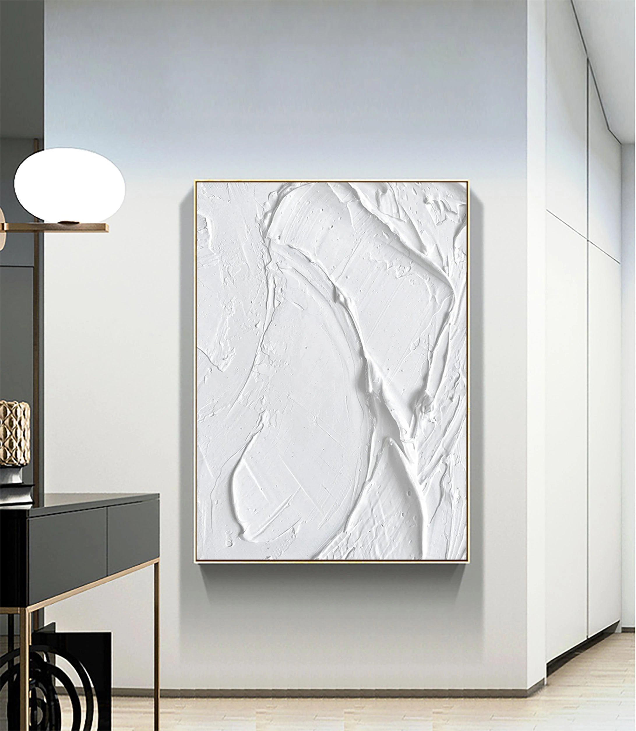 White Minimalist Textured Painting Canvas #MM028 - Abstract Wall Art for Modern Home & Office Decor