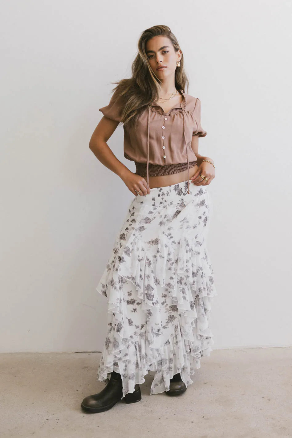 Emerson Ruffled Maxi Skirt for Women - Flowy White Long Skirt with Tiered Ruffle Design | Perfect for Summer, Beach Vacations & Boho Outfits