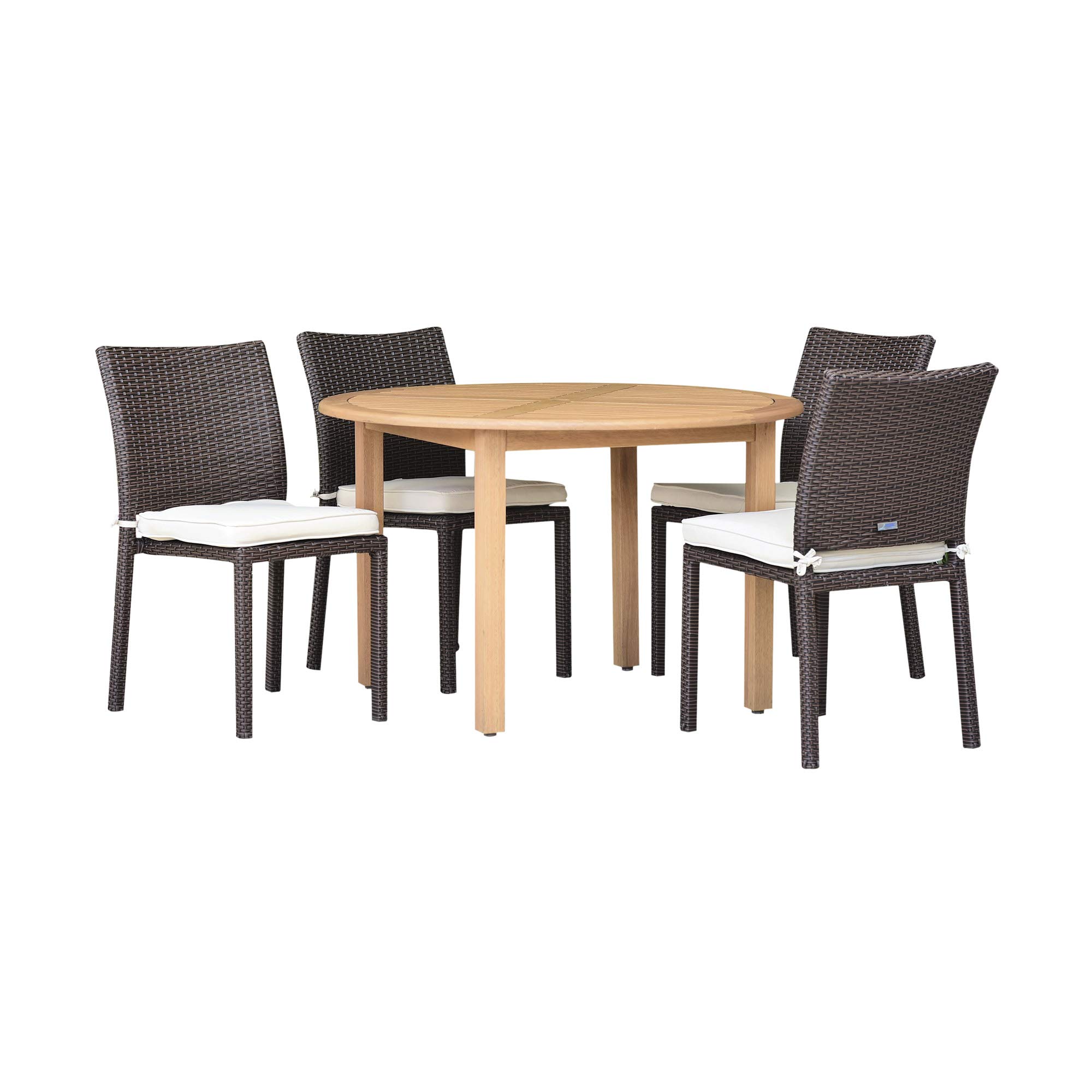 5-Piece Elegant Outdoor Patio Dining Set in Chocolate Brown, White & Teak - 3.75' Table - Perfect for Backyard, Garden & Poolside Entertaining