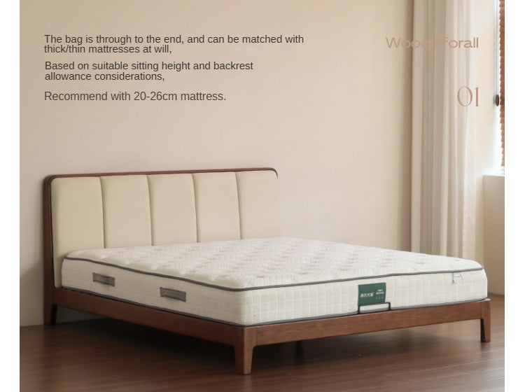 Solid Oak Wood Modern Platform Bed with Upholstered Headboard - Stylish and Durable Bedroom Furniture for Contemporary Homes