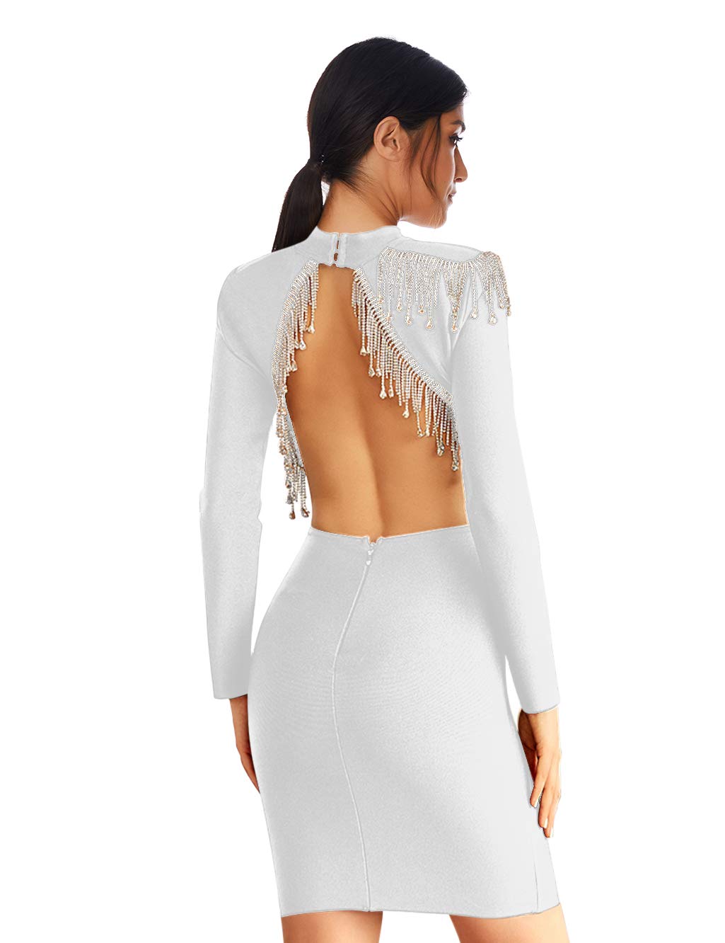 Meilun Women's Long Sleeve Bandage Bodycon Dress with Beaded Tassel - Winter Party Club Dress for Night Out, Holiday Events & Formal Occasions
