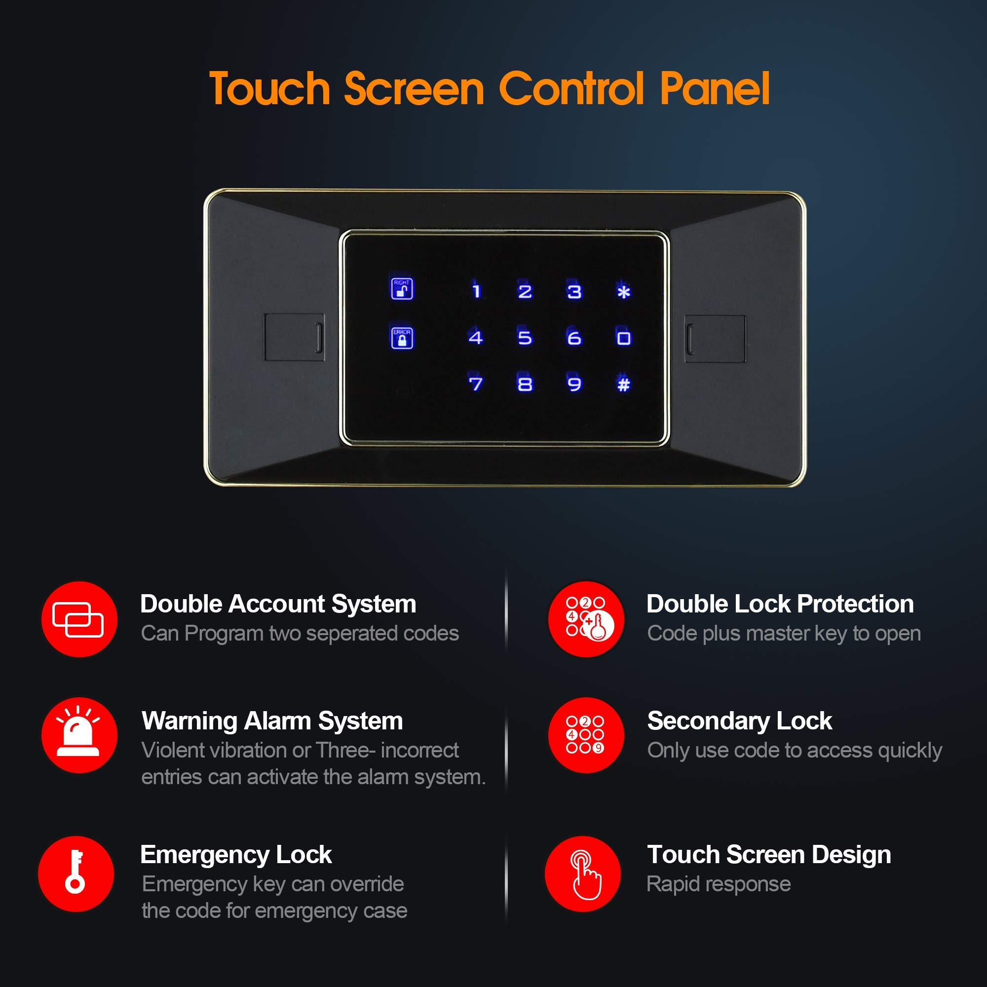 TIGERKING Large Digital Safe Box - 2.05 Cubic Feet Home Security Safe with Touch Screen Keypad & Built-in Lock Box | Fireproof Safe for Home, Office, Jewelry, Documents & Cash Protection