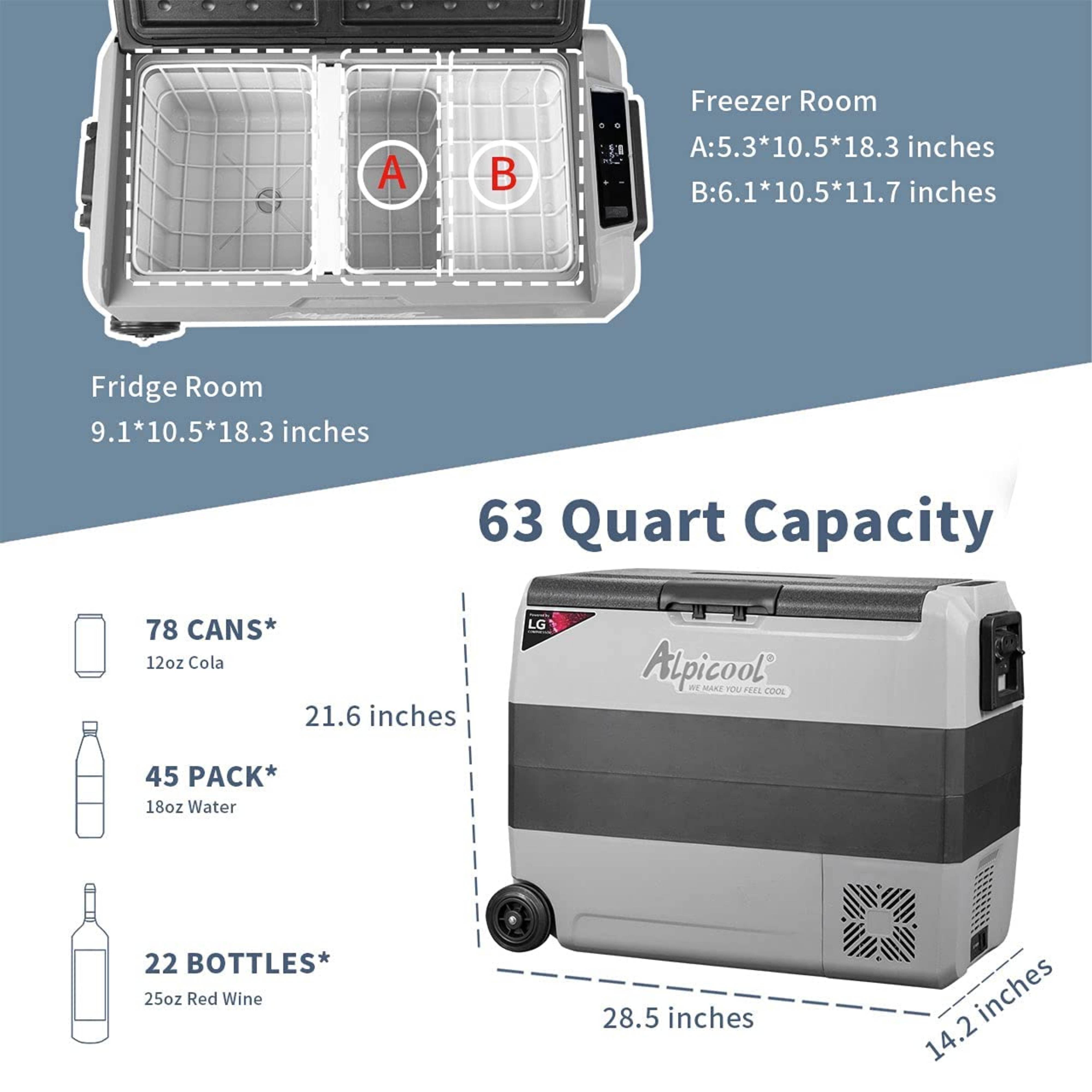 Alpicool LGT60 12V/24V Portable Car Refrigerator - 60L Dual Zone Freezer & Fridge for Camping, Road Trips, RV & Outdoor Adventures