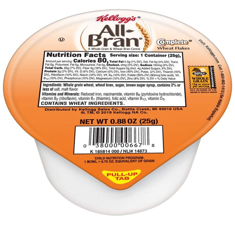 Kellogg's All Bran Complete Wheat Flakes Cereal, 0.88oz (96 Count) - High Fiber Breakfast for Healthy Digestion & Weight Management