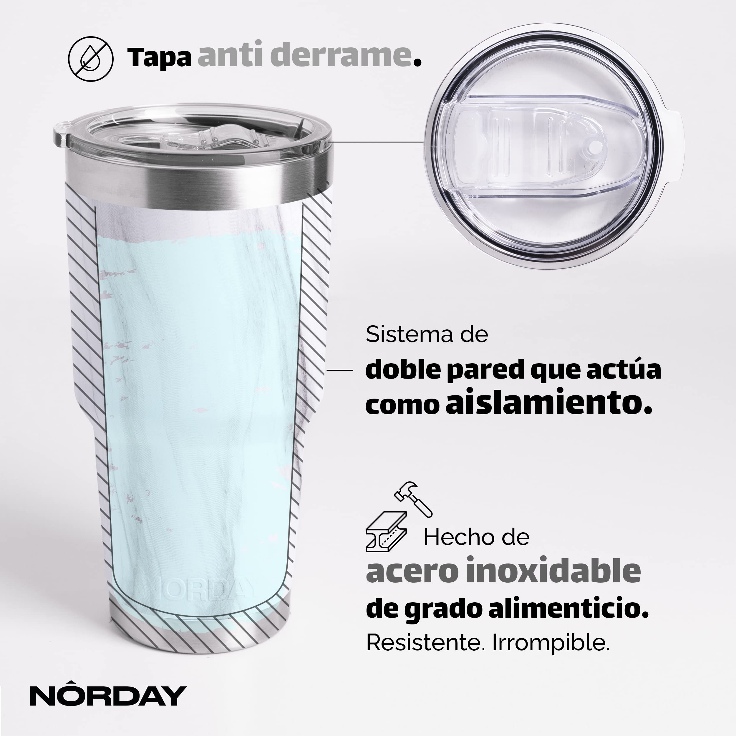NORDAY 30oz White Marble Insulated Stainless Steel Tumbler with Lid - Double Wall Vacuum Coffee Travel Mug - Keeps Hot/Cold for 24 Hours - Fits Car Cup Holder - Leakproof & Sweatproof - Perfect for Office, Gym, Camping & Road Trips
