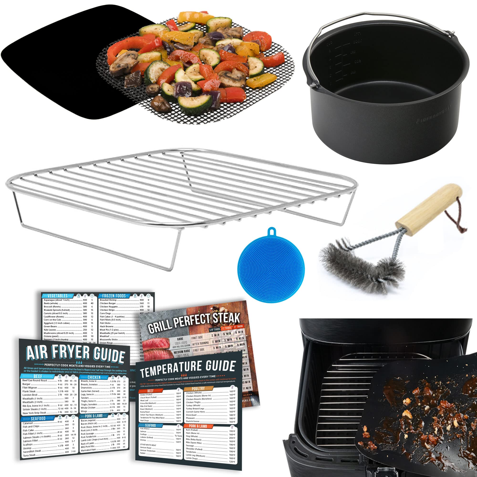 11-Piece Air Fryer Accessories Set - Compatible with Cosori, Chefman, Dash & Most Square Air Fryers | Includes Baking Pan, Rack & Cooking Time Magnet Cheat Sheet | Perfect for Healthy Frying, Baking & Meal Prep | by INFRAOVENS