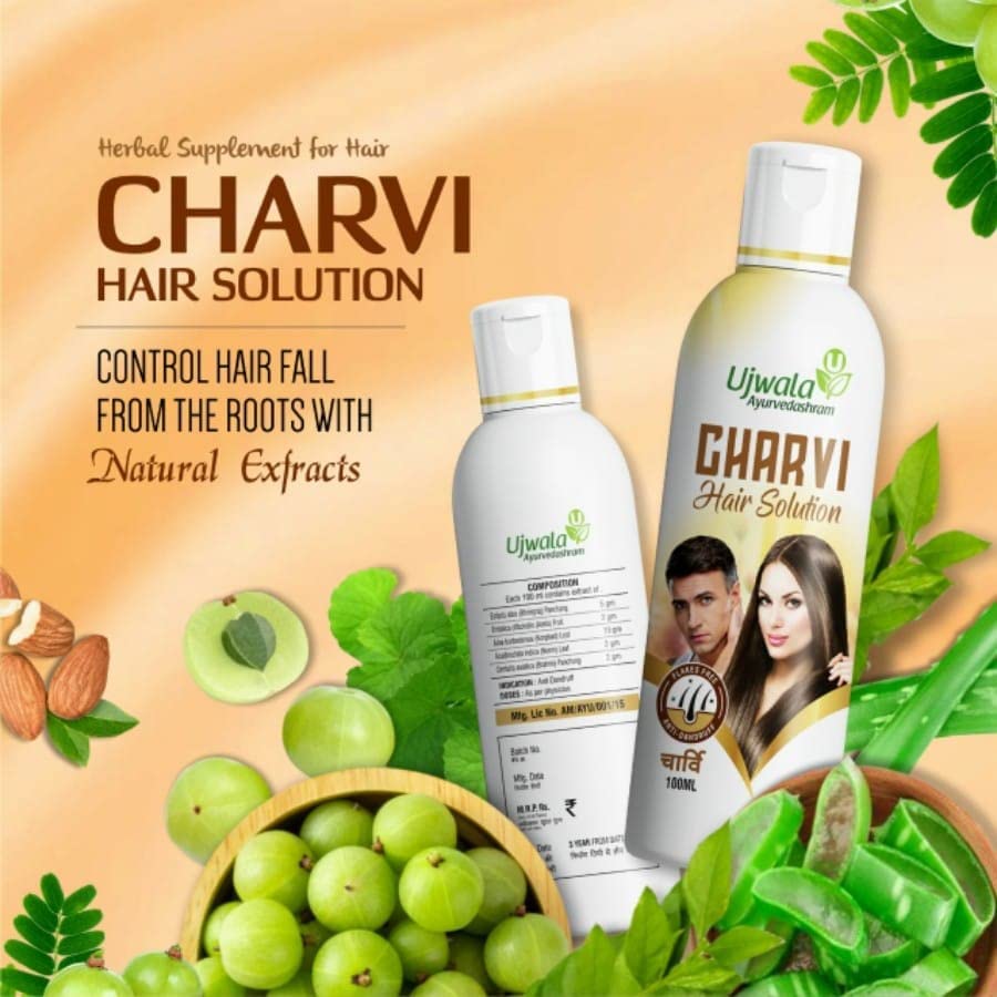 Charvi Hair Solution Pack of 3 (100ml) - Nourishing Hair Oil to Reduce Hair Fall & Add Shine | For Dry, Damaged & Frizzy Hair | Perfect for Daily Hair Care & Scalp Massage