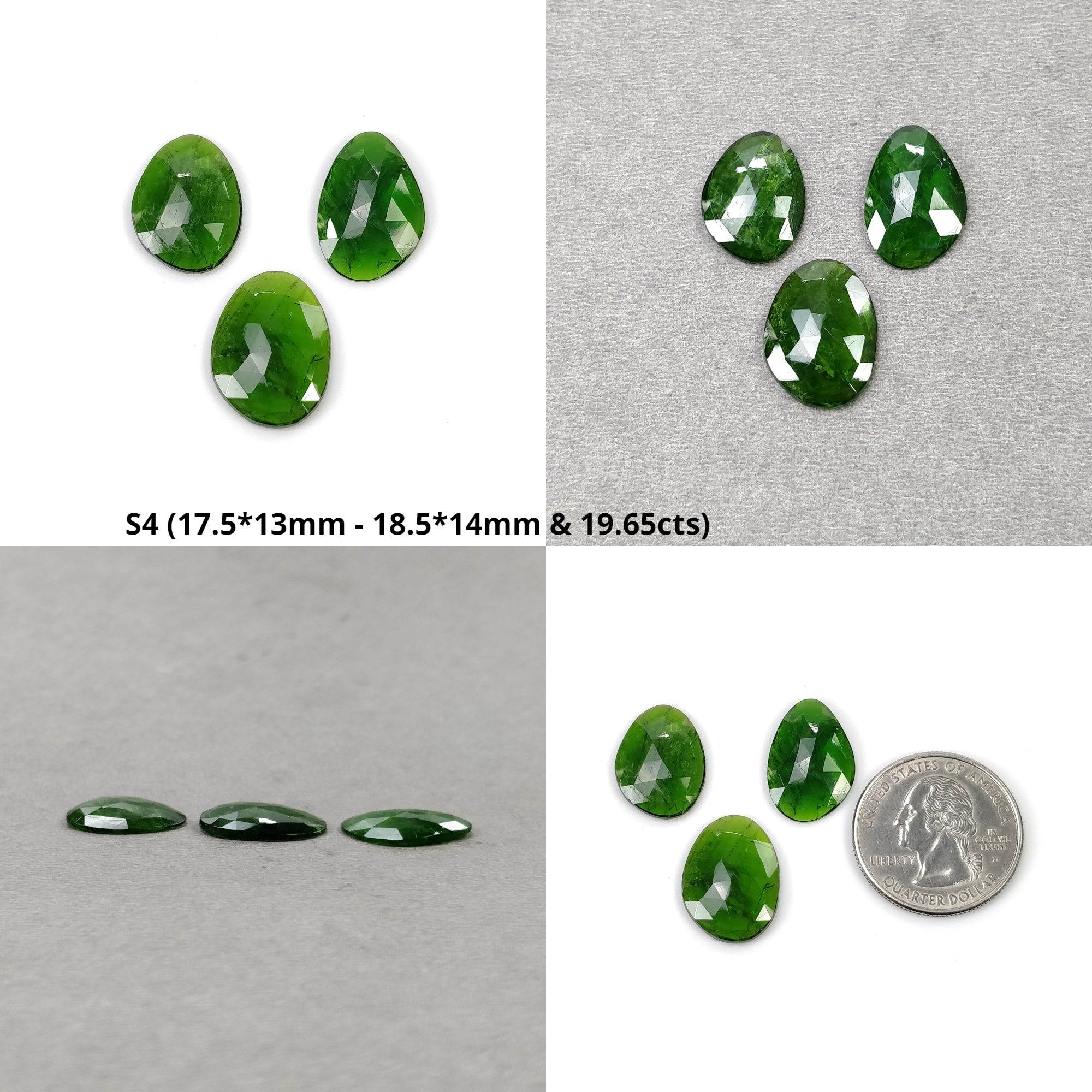Natural Green Chrome Diopside Gemstone Set - 3pcs Rose Cut Uneven Shape Loose Stones for Jewelry Making, Healing Crystals & Spiritual Energy Work