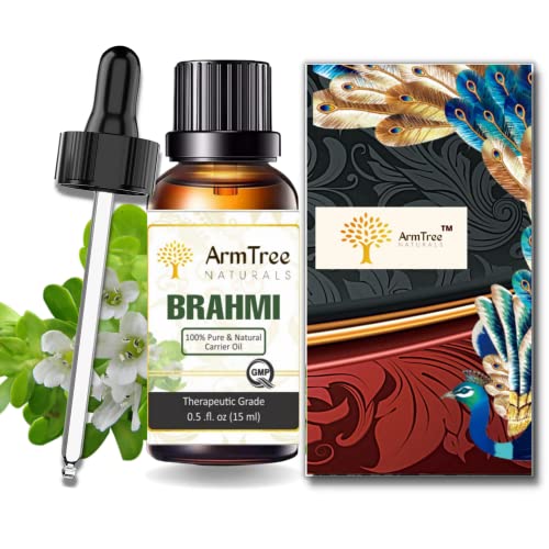 **ARMTREE 100% Pure Brahmi Oil - Natural Hair Growth, Dark Circle & Wrinkle Treatment, Dry Skin & Stretch Mark Care (15ml) – Perfect for Daily Hair & Skin Regimen**