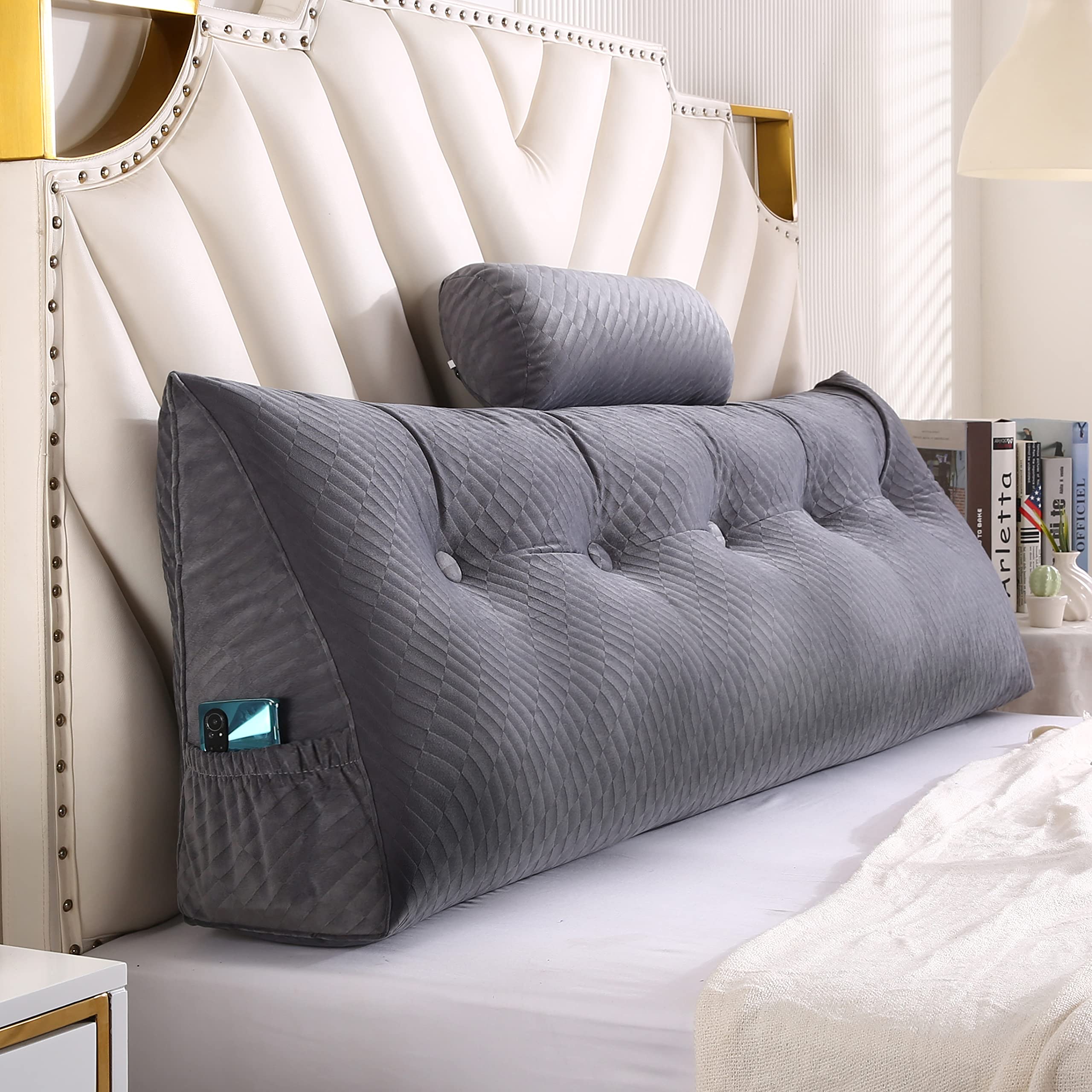 **Wedge Headboard Pillow Set - Large Bolster Pillow for Bed Rest, Reading & Back Support - Comfortable Bed Wedge Pillow for Sitting Up in Bed - Perfect for Relaxing, Reading & Watching TV**