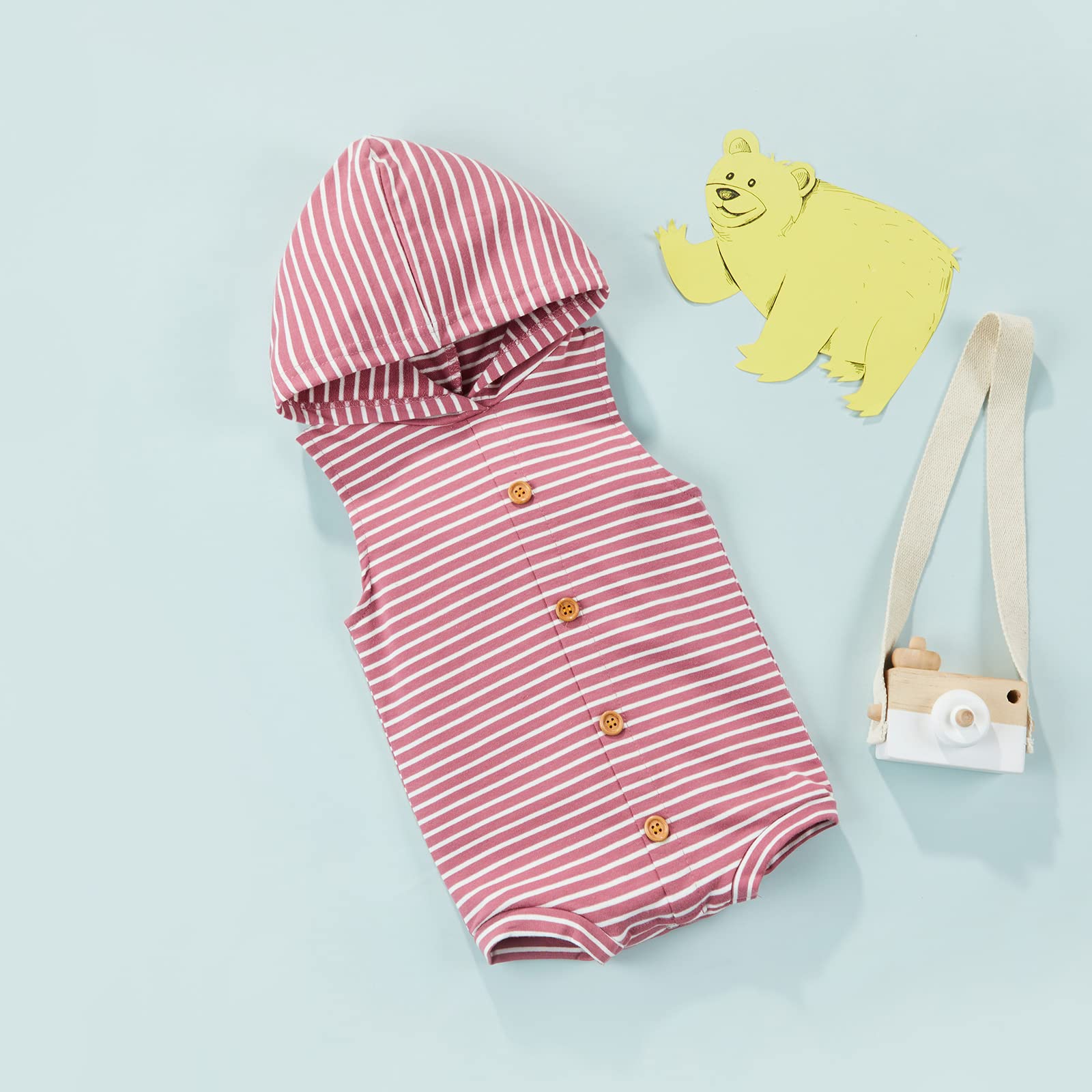 Newborn Baby Hooded Romper - Sleeveless Striped Skull Jumpsuit for Boys & Girls | Summer & Fall Outfit | Perfect for Playdates, Photoshoots & Casual Wear