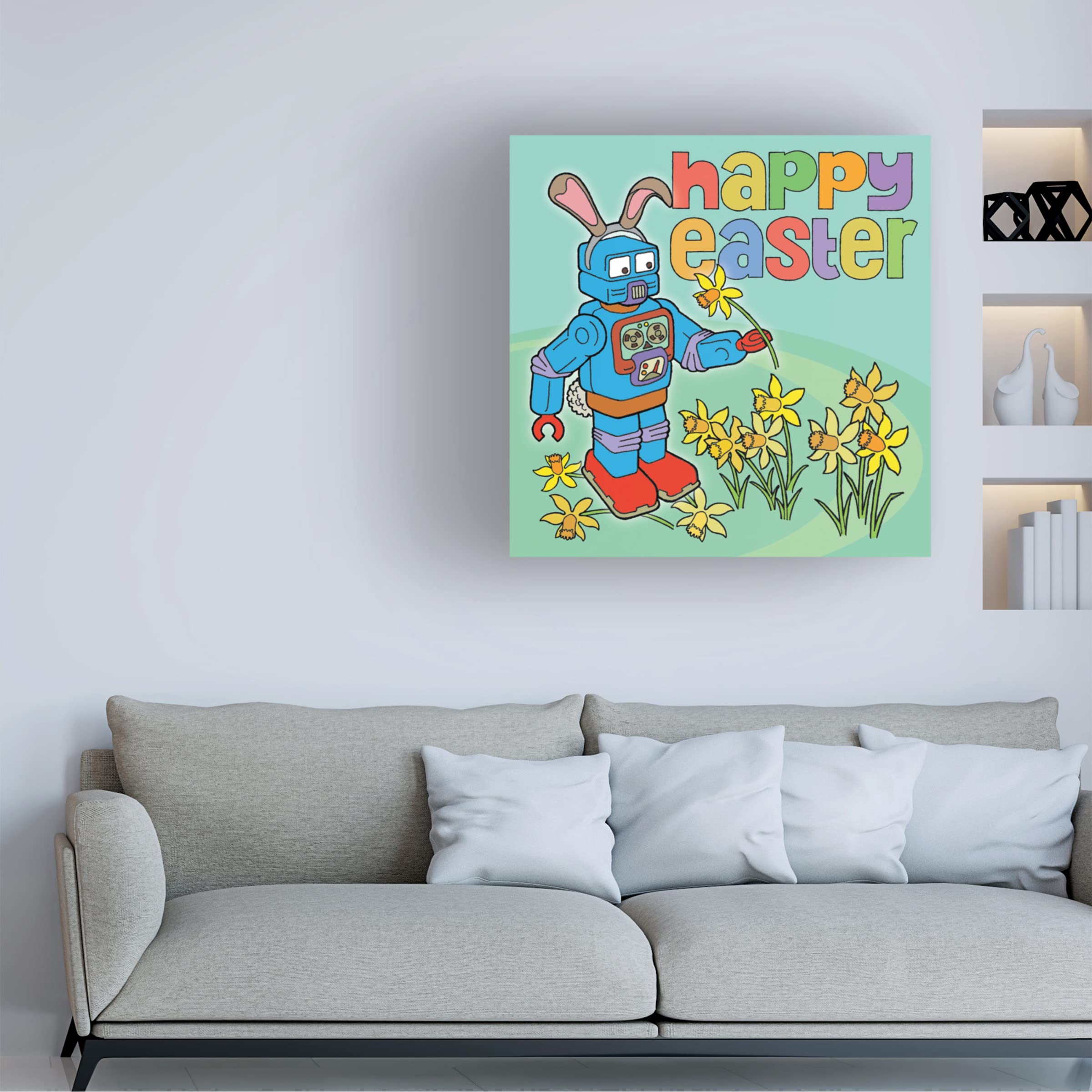 Trademark Fine Art 'Easter Bunny Bot' Canvas Print by Duncan Wilson - Whimsical Robot Easter Decor for Living Room, Nursery & Holiday Home Decor