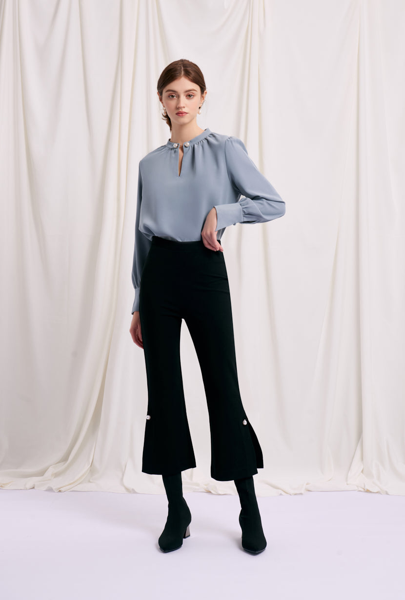 Buvette Women's High Waisted Pearl Embellished Pants - Elegant & Comfortable for Parties, Weddings & Special Occasions