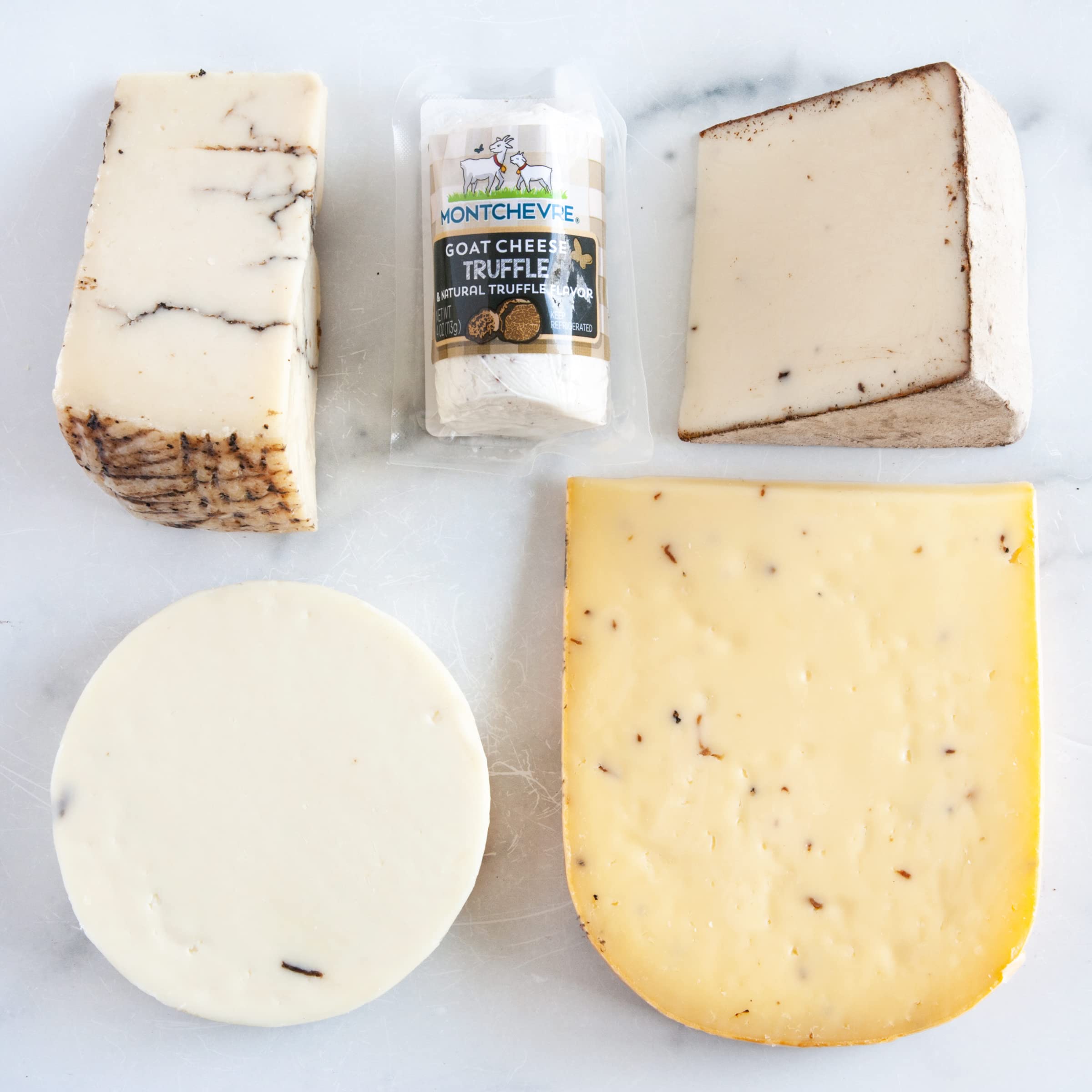 Premium igourmet Truffle Cheese Assortment - 5 Gourmet Truffle Cheeses: Boschetto al Tartufo Bianchetto, Raw Milk Gouda with Truffles, Moliterno Black Truffle Pecorino & Perlagrigia | Perfect for Wine Pairings, Charcuterie Boards & Gourmet Gifts