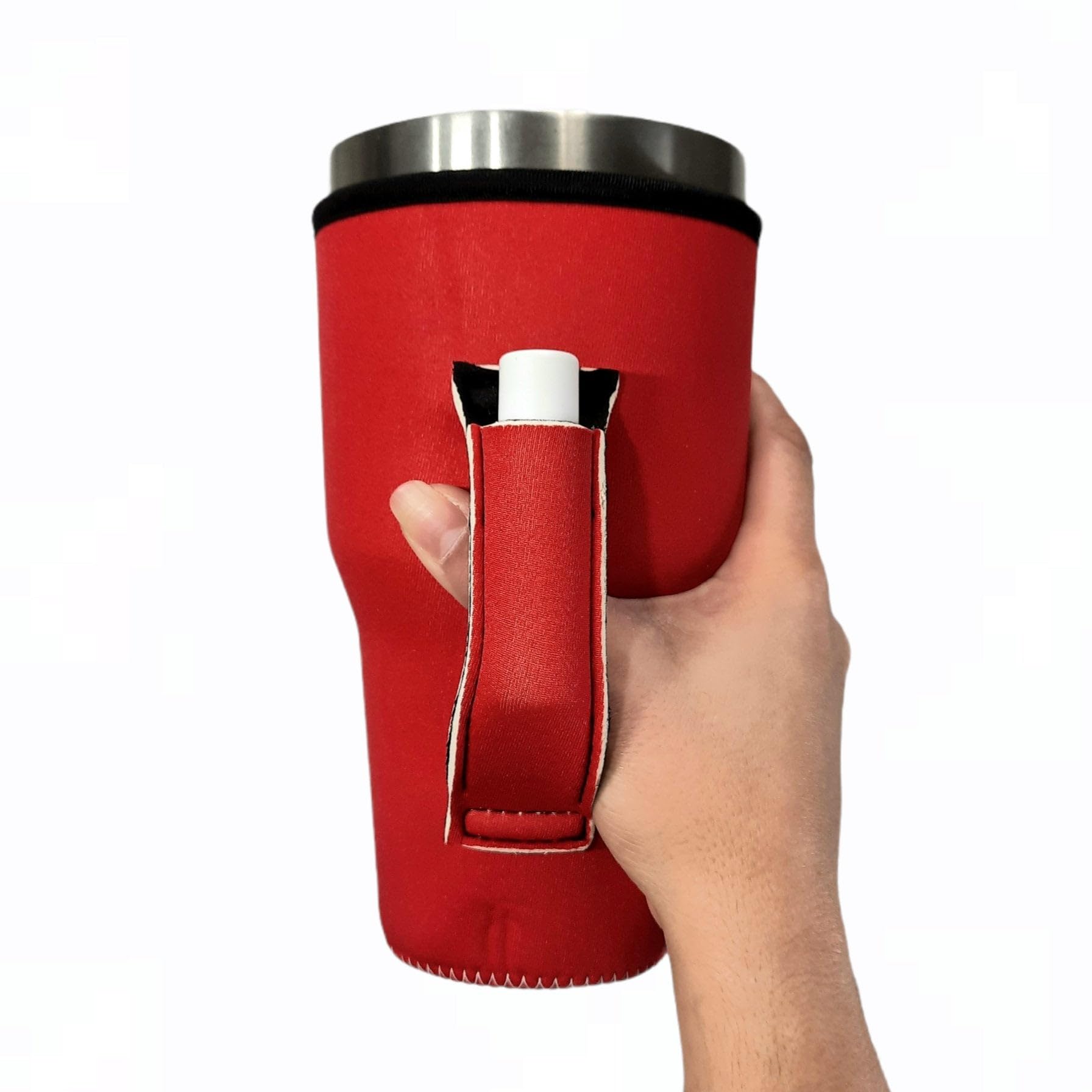 Premium Neoprene Tumbler Sleeve with Handle & Pocket - Insulated 30-38oz Cup Cover for Beer, Cans & Shakers - Water Resistant Drink Holder for Beach, Pool & Outdoor Activities (Safety Yellow)