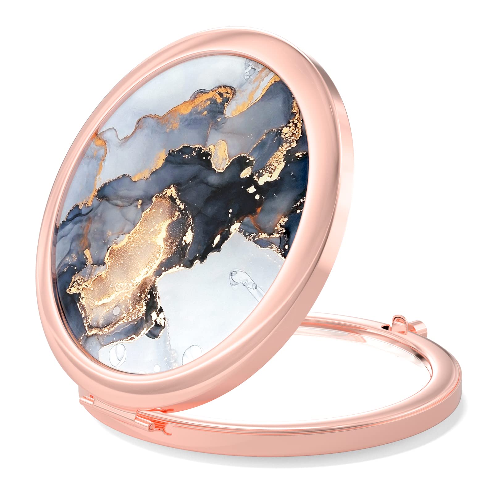 2X Magnifying Compact Mirror - Rose Gold & Black Gray Gold Marble | Portable Folding Travel Makeup Mirror for Women | Perfect Gift for Mom, Wife & Friends | Ideal for Home Vanity, Office Desk & Travel | Use for Makeup, Eyebrow Grooming & Skincare | Great for Travel, Home, Office & Daily Beauty Routine | Perfect for Makeup Application, Eyebrow Shaping, Skincare Routine, Travel Essentials & Vanity Organization | Use at Home, Office, Travel, Makeup Application & Beauty Routine