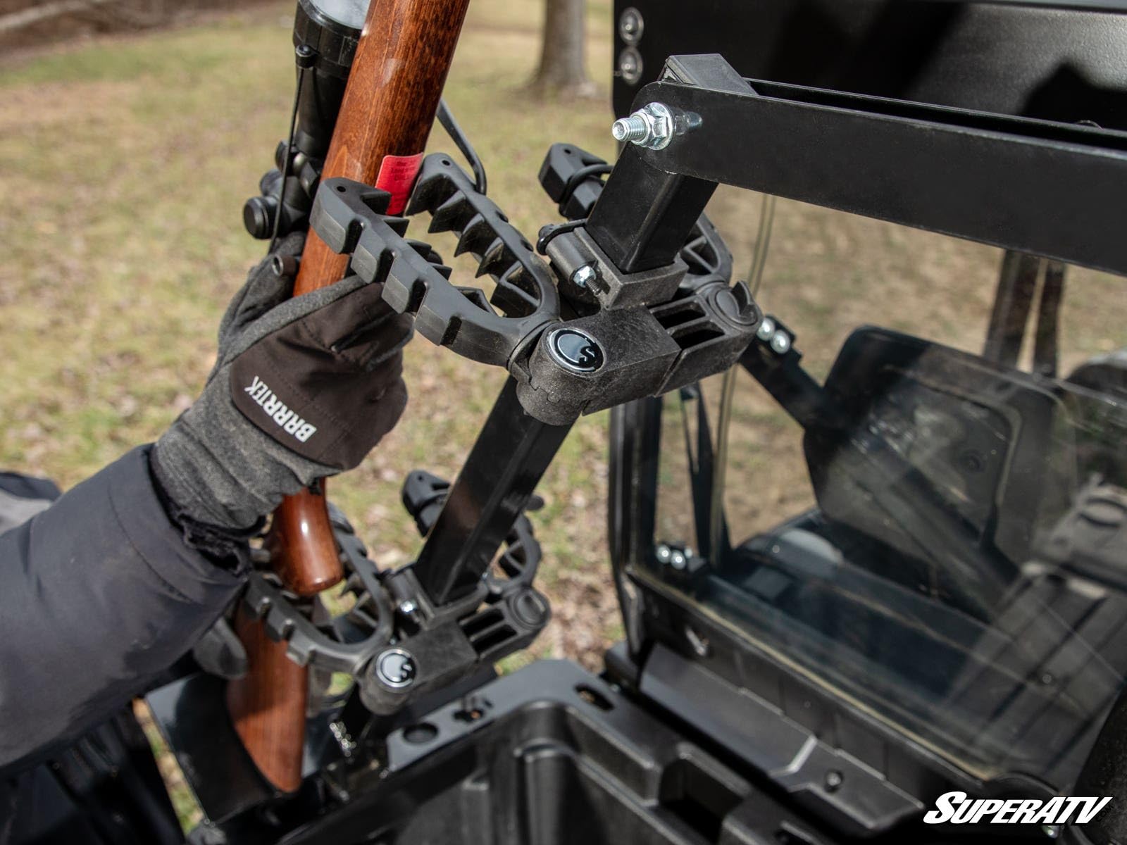 SuperATV In-Bed Gun Rack for Can-Am Defender - Secure Rifle Storage for Hunting & Off-Roading | Durable Truck Bed Gun Mount for ATV Accessories