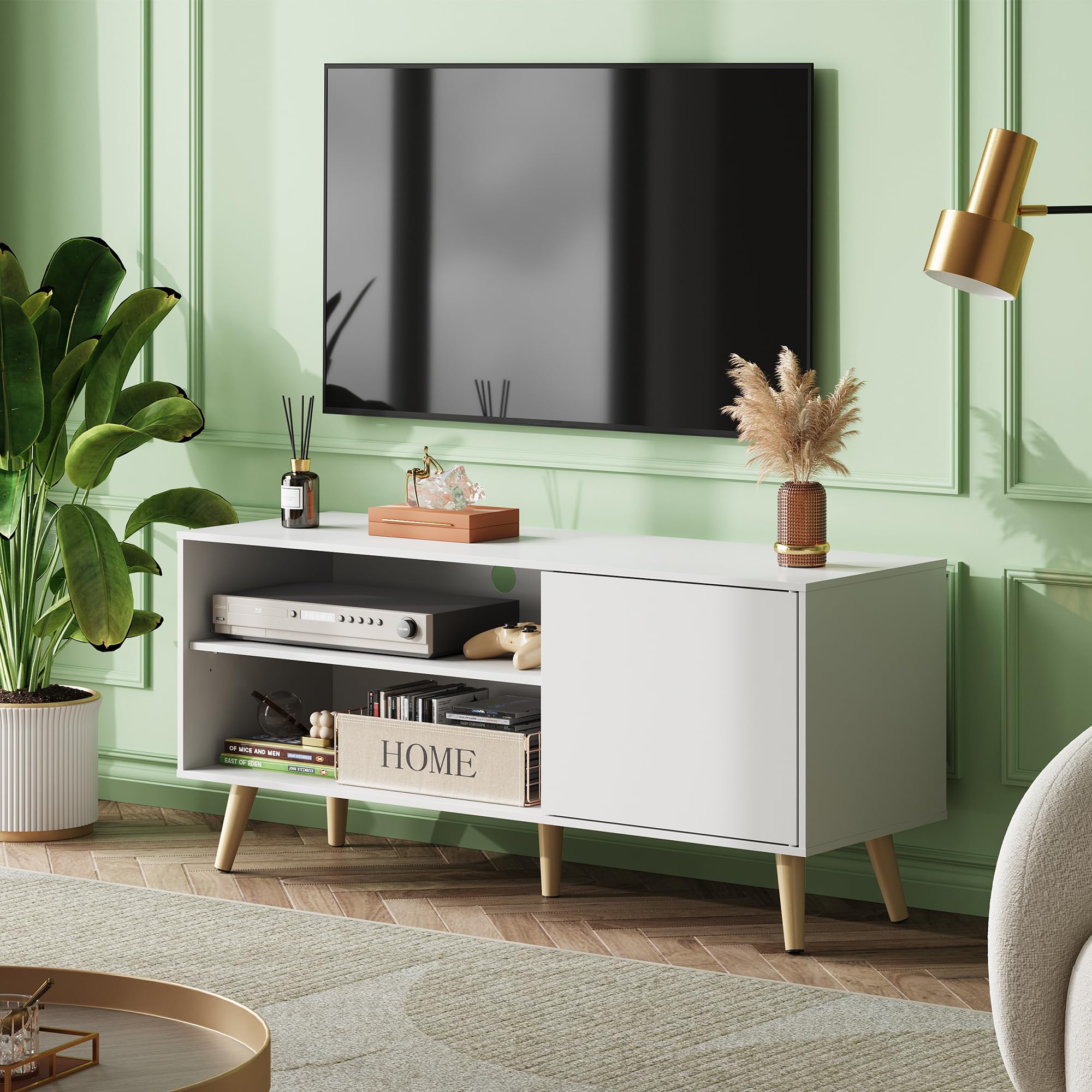 WLIVE Mid-Century Modern TV Stand for 55 Inch TVs - Entertainment Center with Storage Cabinet, 50