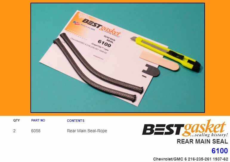 Chevy GMC 216 235 261 6 Cylinder Rope Rear Main Engine Bearing Seal Set - Compatible with 1940-1963 Models - Perfect for Classic Car Restoration & Engine Rebuilds