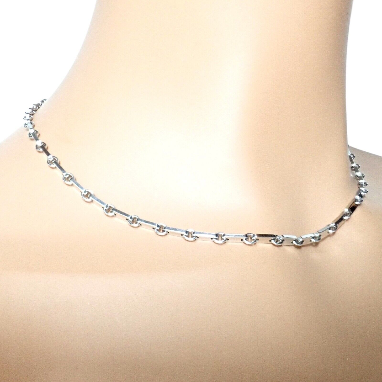 Authentic Cartier 18K White Gold Flat Link Necklace 17.75 Inches - Vintage 1998 Luxury Jewelry for Women, Perfect for Weddings, Anniversaries & Special Occasions