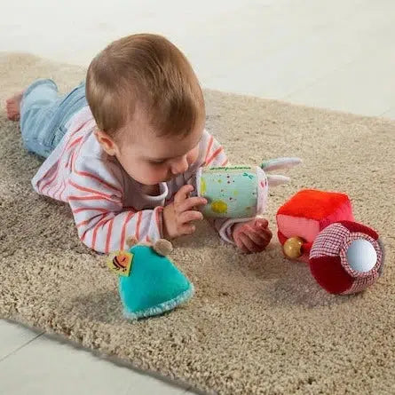 Janod Plush Sensory Blocks - Soft Textured Baby Building Toys for Early Learning & Development | Forest Animal Theme | Perfect for Nursery, Playroom & Toddler Sensory Play