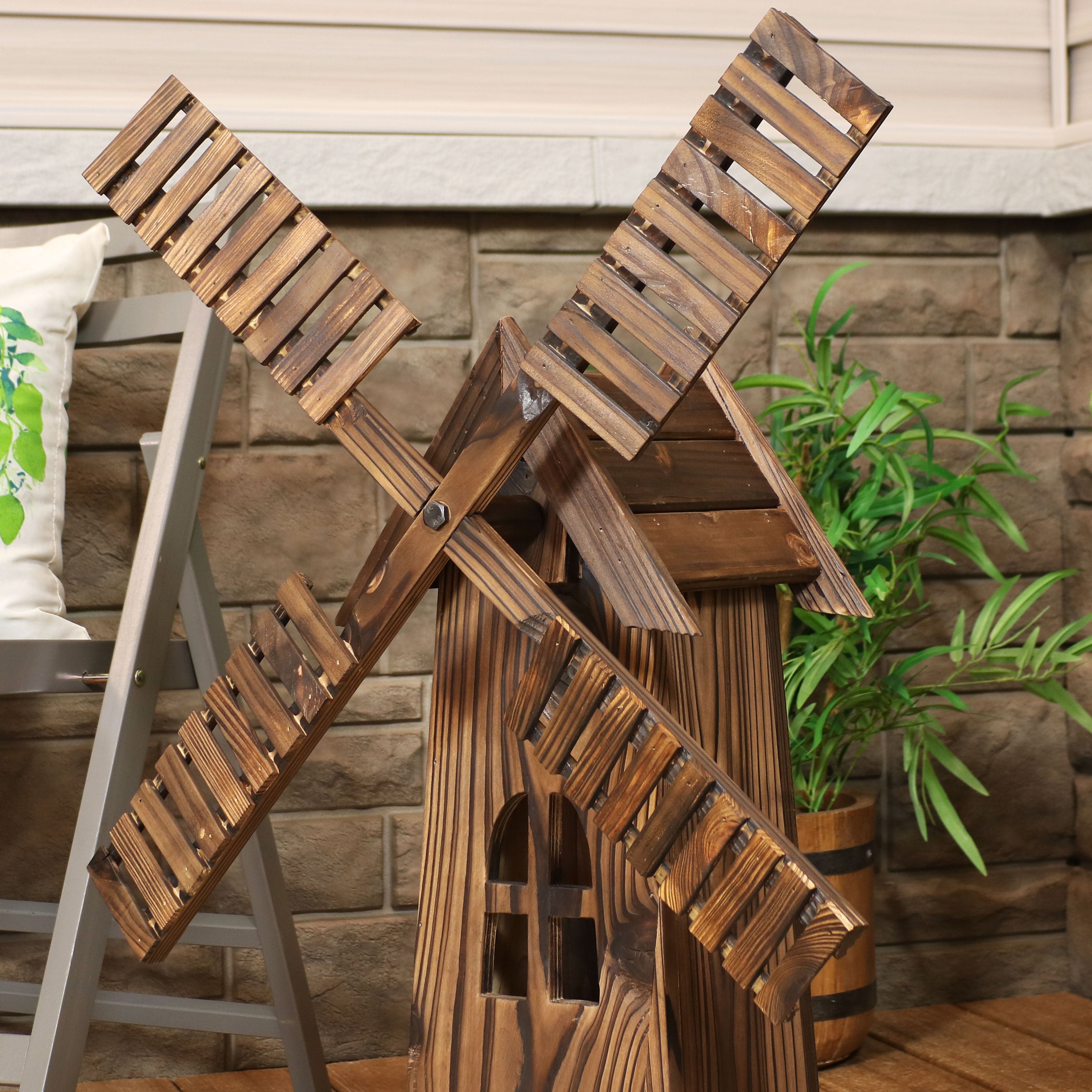 34-inch Sunnydaze Outdoor Wooden Decorative Dutch Windmill - Perfect for Garden, Lawn, and Patio Decor