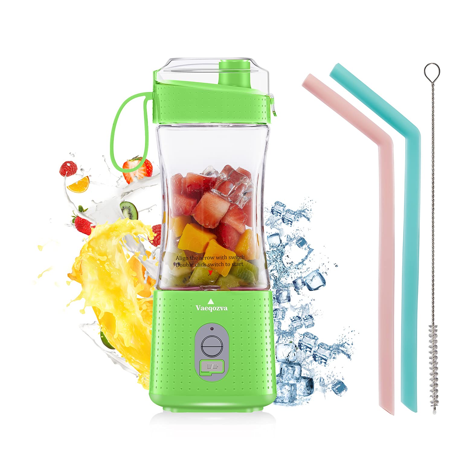 Portable USB Rechargeable Mini Blender - 6 3D Blades Personal Smoothie Maker for Shakes, Juices & Fruits | Compact Travel Blender Cup for Home, Gym, Office & Outdoor Activities | Perfect for Smoothies, Protein Shakes & Healthy Drinks on the Go - Green