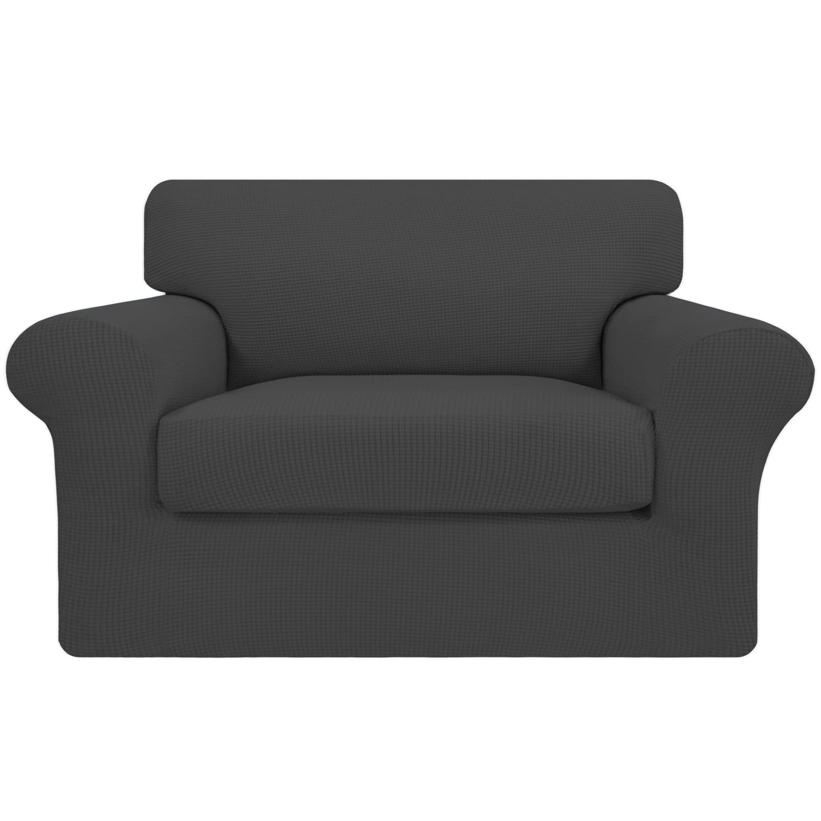 Stretch Oversized 2-Piece Jacquard Sofa Slipcover for Dogs & Pets - Elastic Furniture Protector for Separate Cushion Couches & Chairs (Dark Gray) - Perfect for Pet Owners & Home Decor Protection