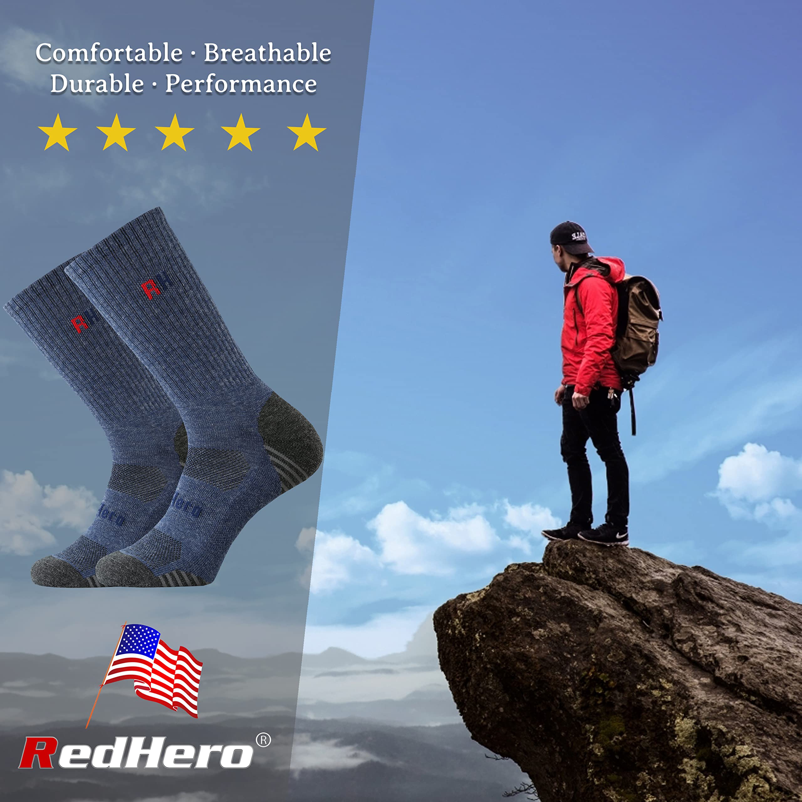 Premium Men's Merino Wool Hiking Socks - Thermal Cushion Crew Socks for Trekking & Outdoor Adventures - Moisture Wicking, Odor Resistant & Ultra Soft - Perfect for Camping, Backpacking & Cold Weather Activities