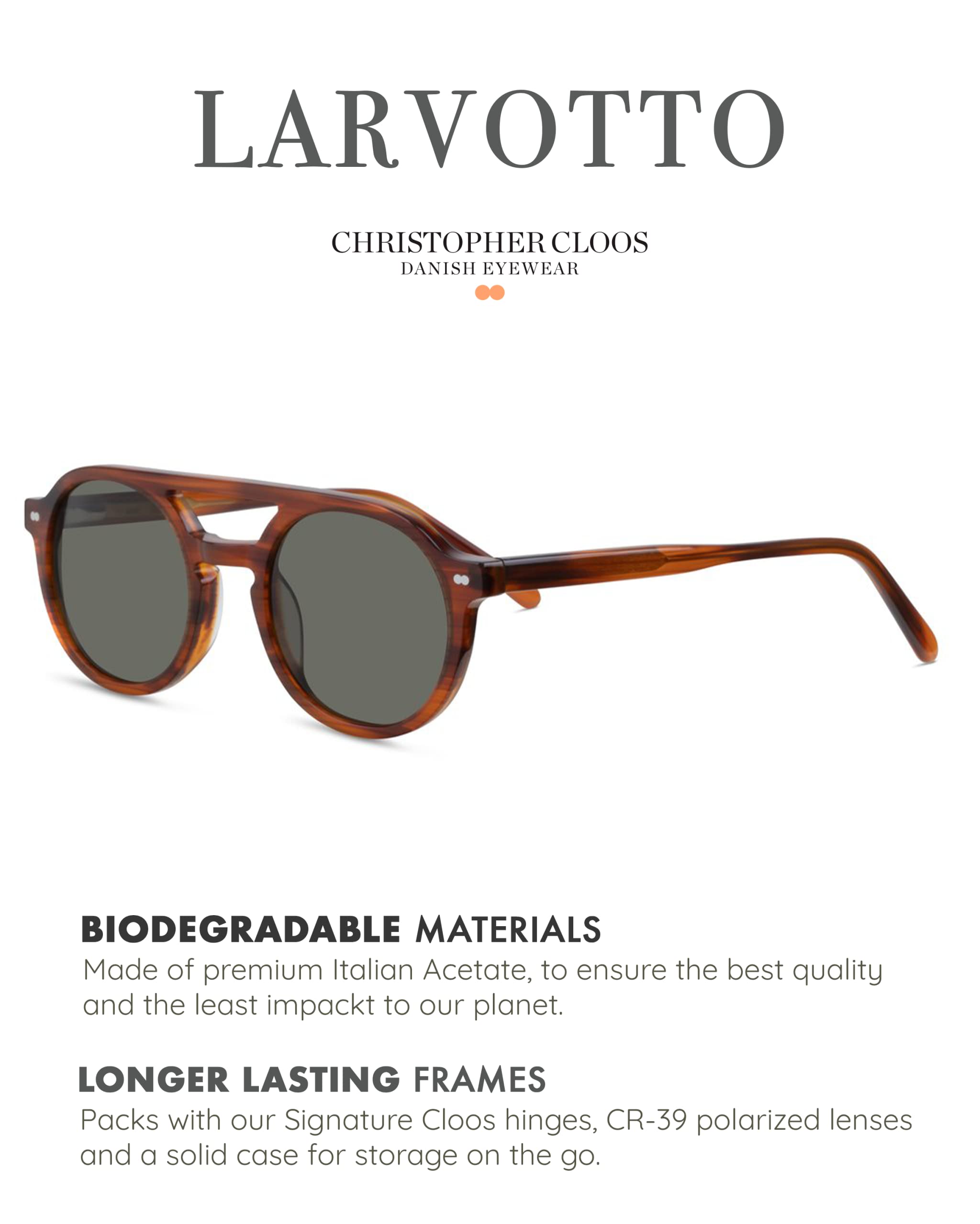 Christopher Cloos Larvotto Minimalist Polarized Sunglasses for Men & Women - UV Protection, Lightweight & Stylish for Driving, Beach, and Outdoor Activities