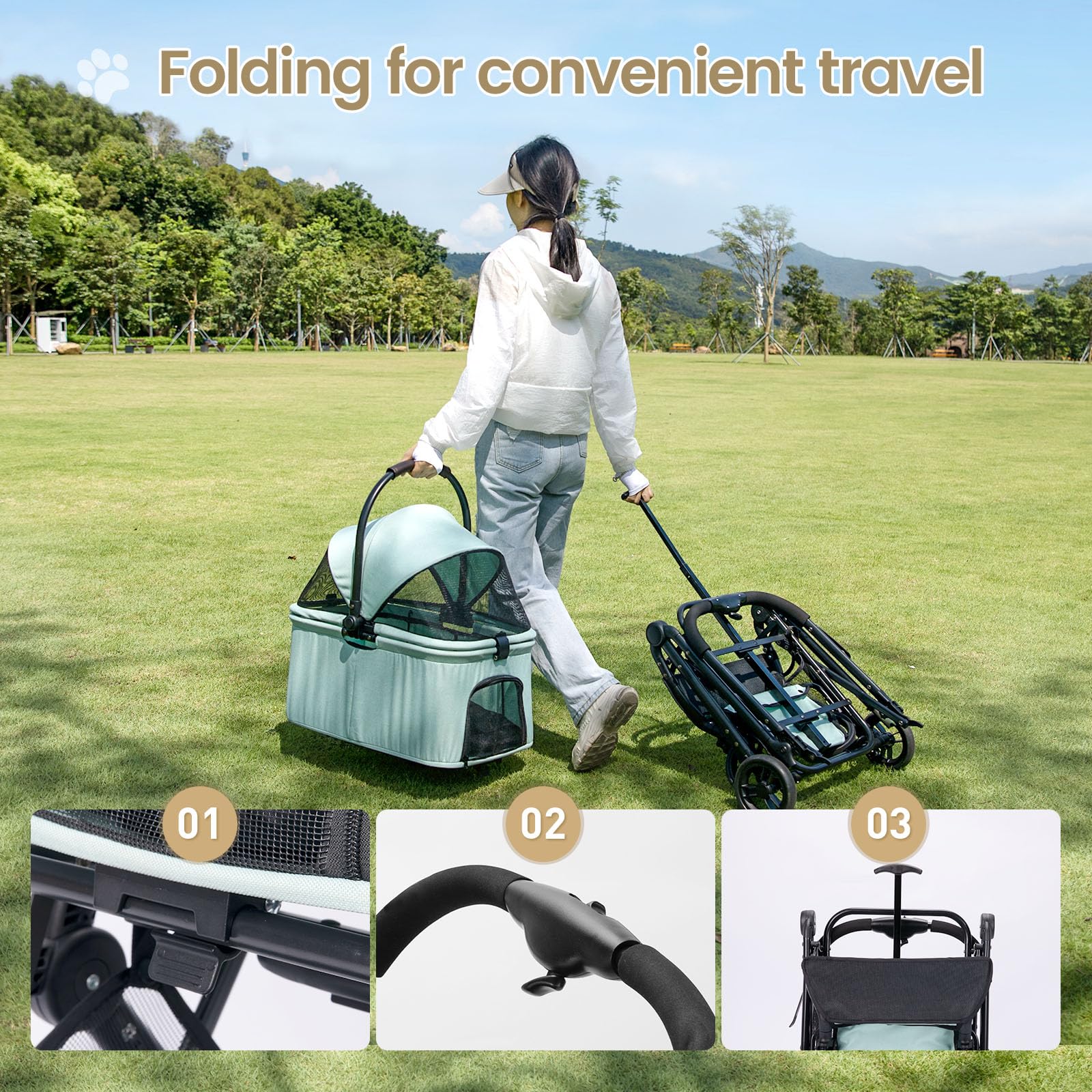 **Wedyvko 3-in-1 Pet Stroller for Medium Dogs & Cats - Upgraded Shock-Absorbing Frame, Zipperless Entry, Storage Basket & Pouch - Includes Dog Poop Bags & Dispenser (Teal Blue) - Perfect for Walks, Travel & Vet Visits**