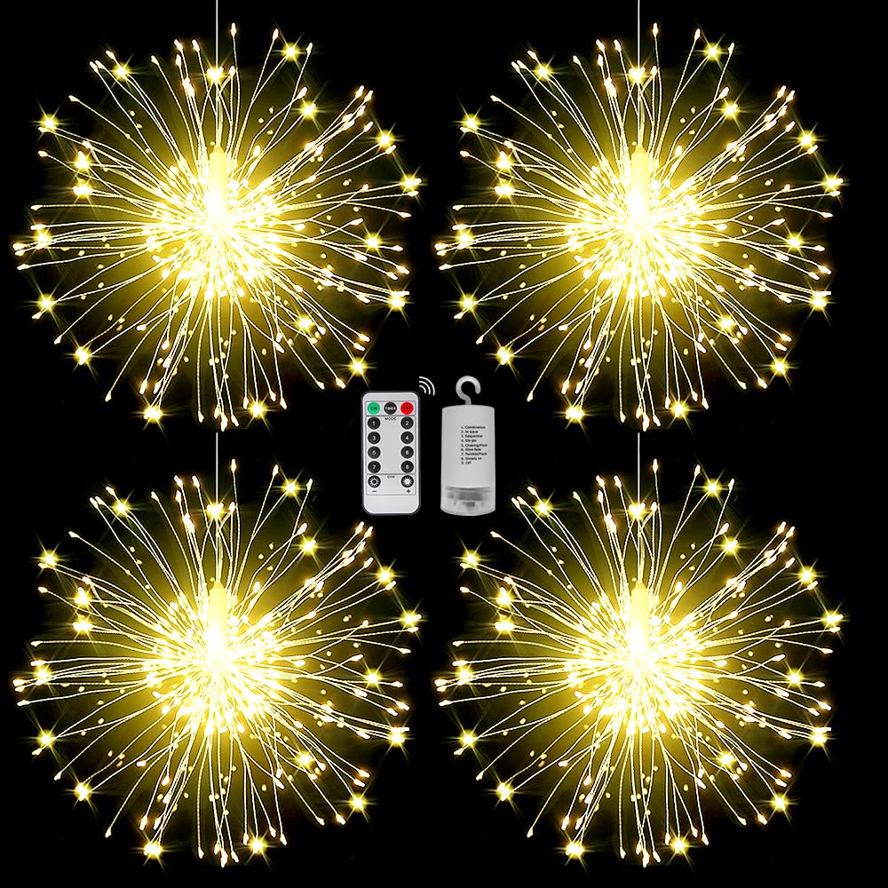 Techip 4PCS 120LED Fairy String Lights - Battery Operated Copper Wire Hanging Lights with Remote & Timer - Waterproof for Wedding, Christmas, Party, Garden, Patio, Bedroom - Indoor & Outdoor Decorative Lighting (Perfect for Holidays, Home Decor, and Romantic Ambiance)