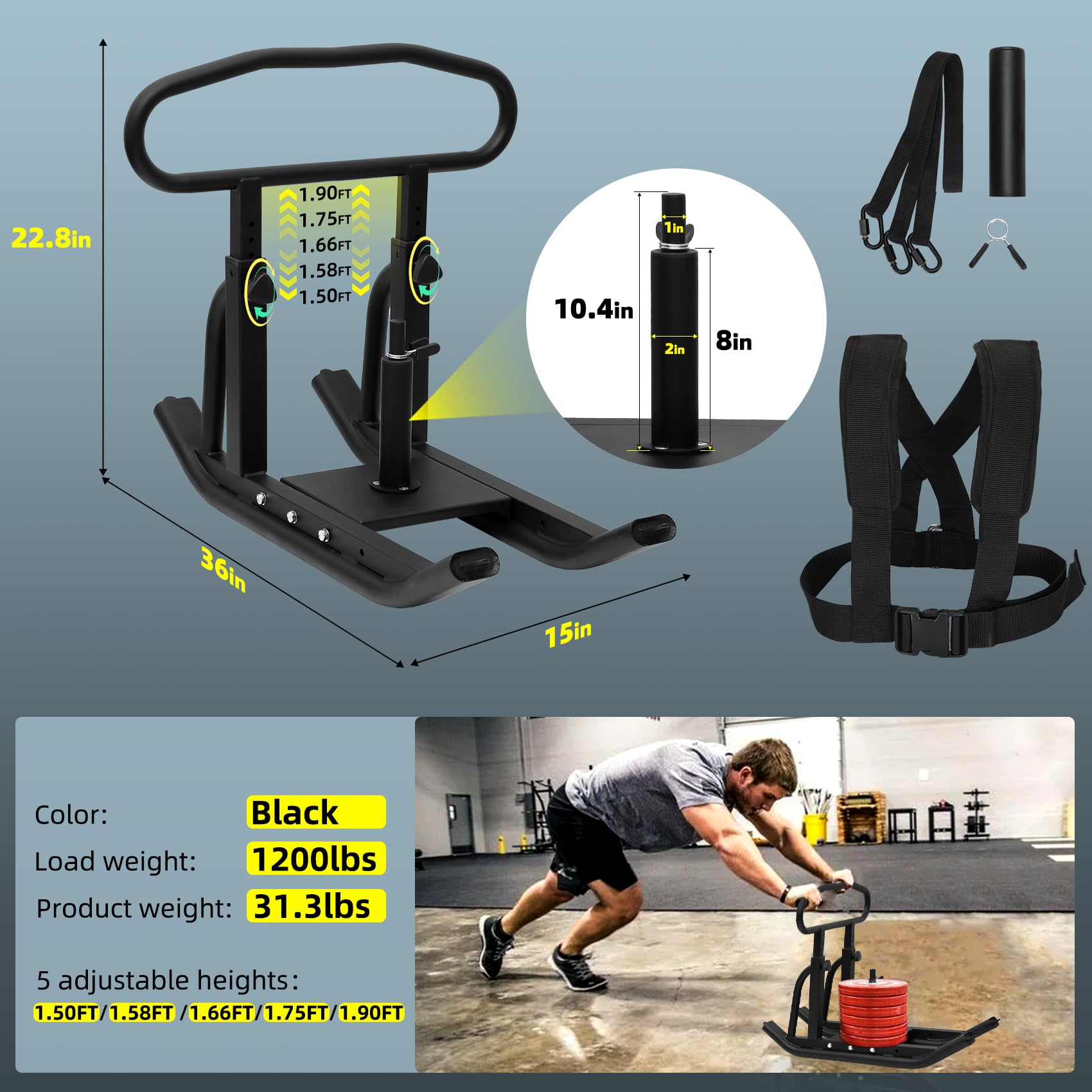 **Adjustable Height Weight Training Sled for Strength & Muscle Building – Heavy Duty Fitness Sled for 1