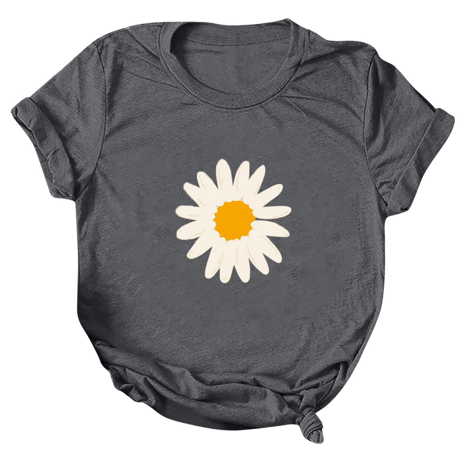 Drindf Women's Sunflower Graphic T-Shirt - Summer Crewneck Short Sleeve Loose Fit Casual Tee - Perfect for Beach Outings, Picnics & Everyday Wear
