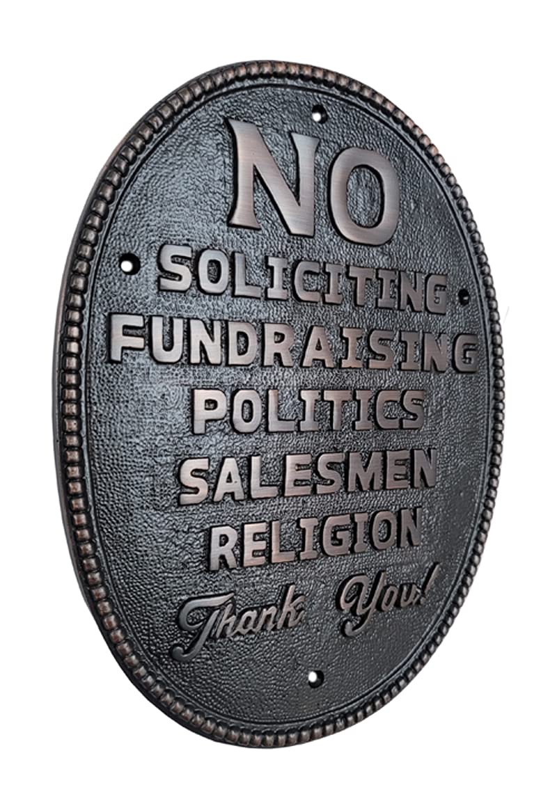Adonai Hardware Large Oval NO SOLICITING Brass Door Sign - Oil Rubbed Bronze Finish - Perfect for Home, Office & Business Entrance Security