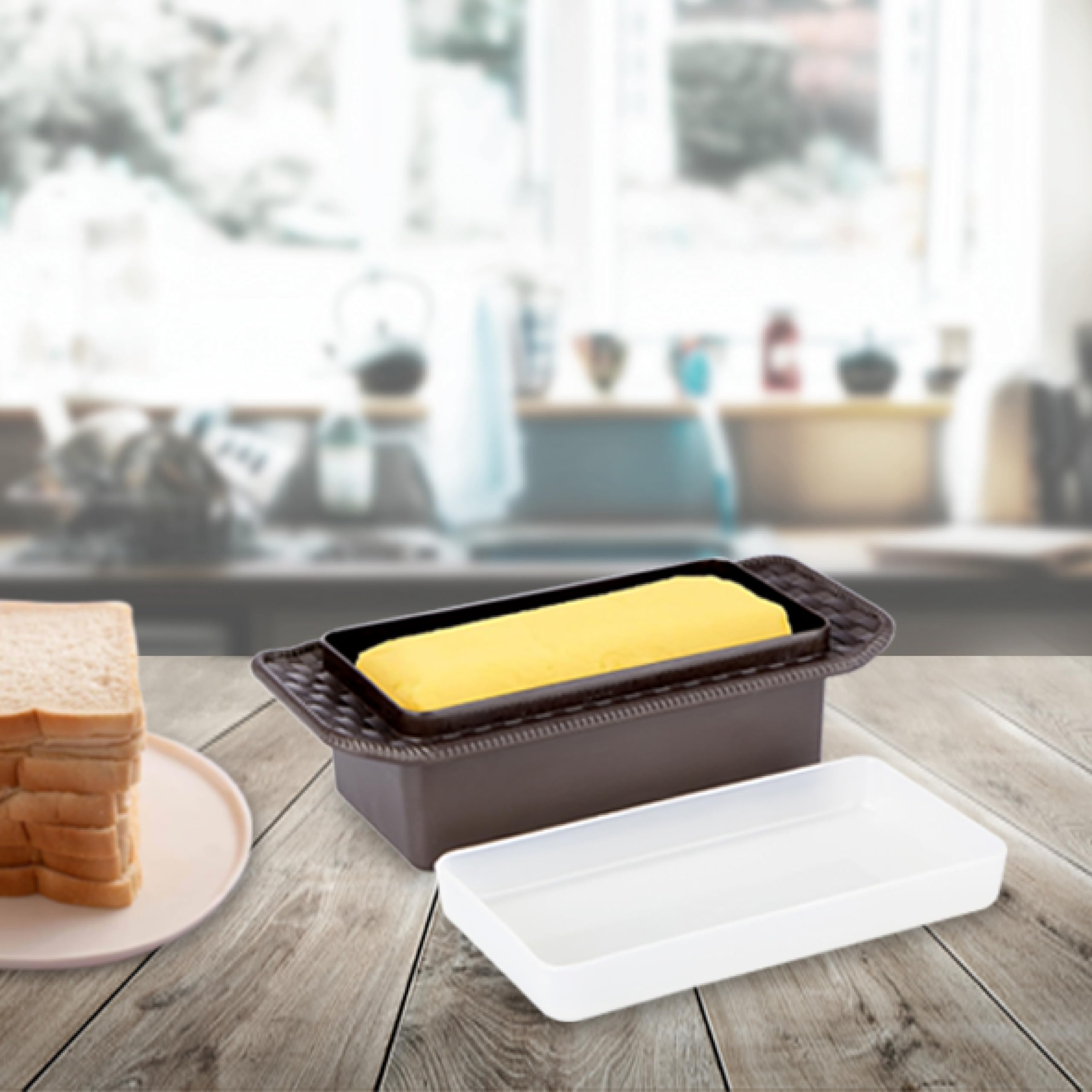RATAN PLASTICWARE Butter Storage Box - Pack of 2 (Dark Brown & Off Ivory) | Large Capacity Plastic Food Container for Butter, Cheese, Margarine | Kitchen & Pantry Organization Solution
