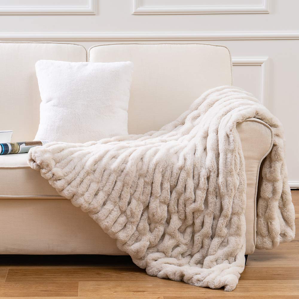Luxury Concepts Lightweight Faux Rabbit Fur Throw Blanket - Soft Wrinkle Resistant & Washable - 50
