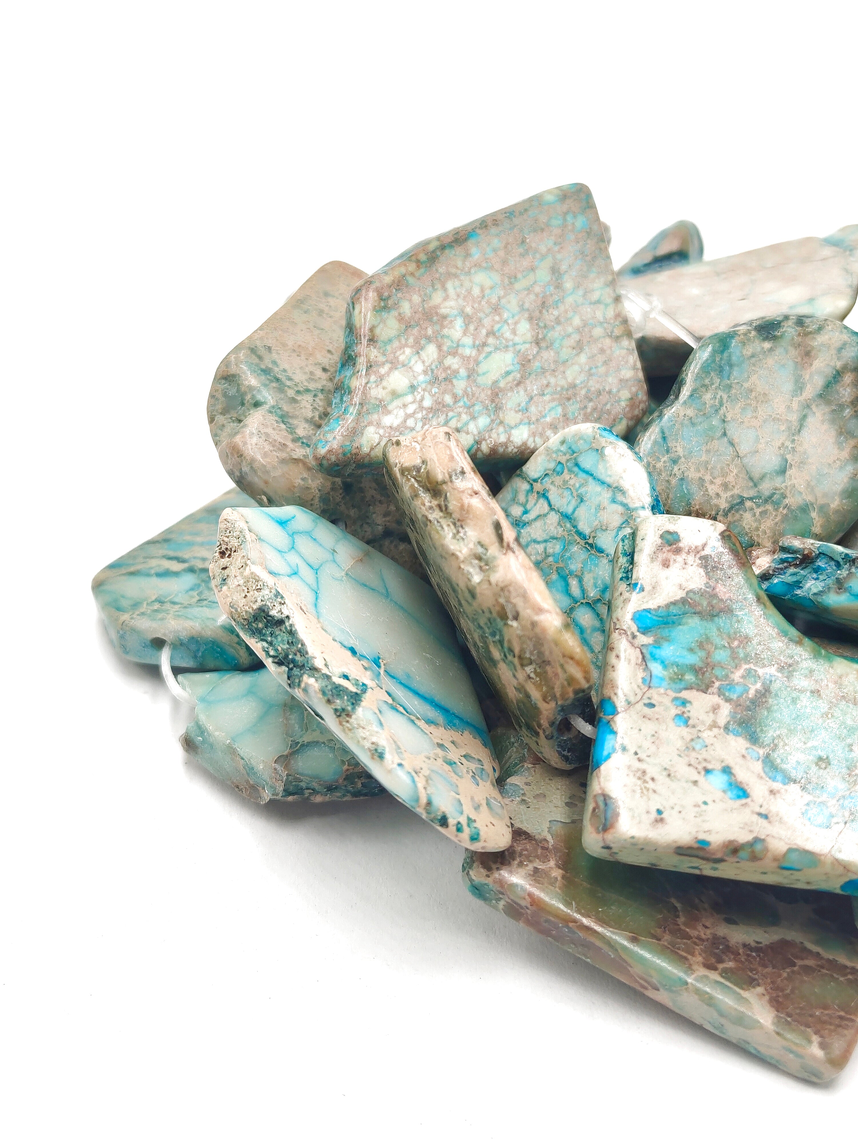 Natural Blue Snake Skin Jasper Free Form Slices - 15.5 Inch Strand (50mm) - Healing Crystal for Jewelry Making, Meditation & Home Decor