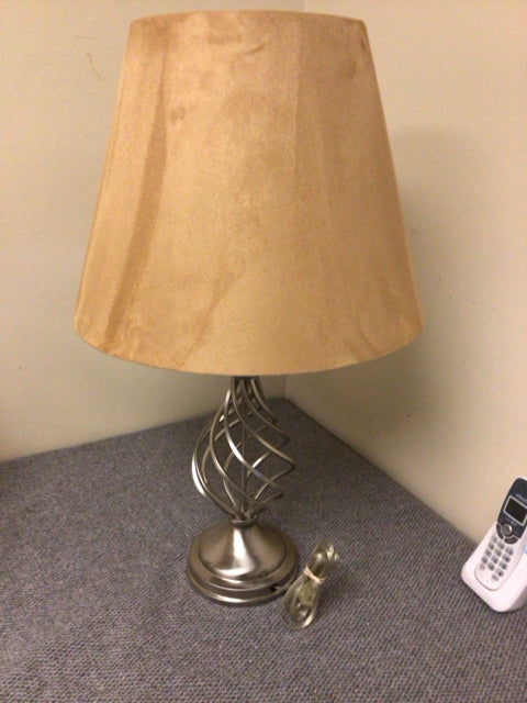 Elegant Silver Reticulated Table Lamp with Fabric Shade - Modern Home Office Decor, Bedside Nightstand Lighting for Living Room & Bedroom