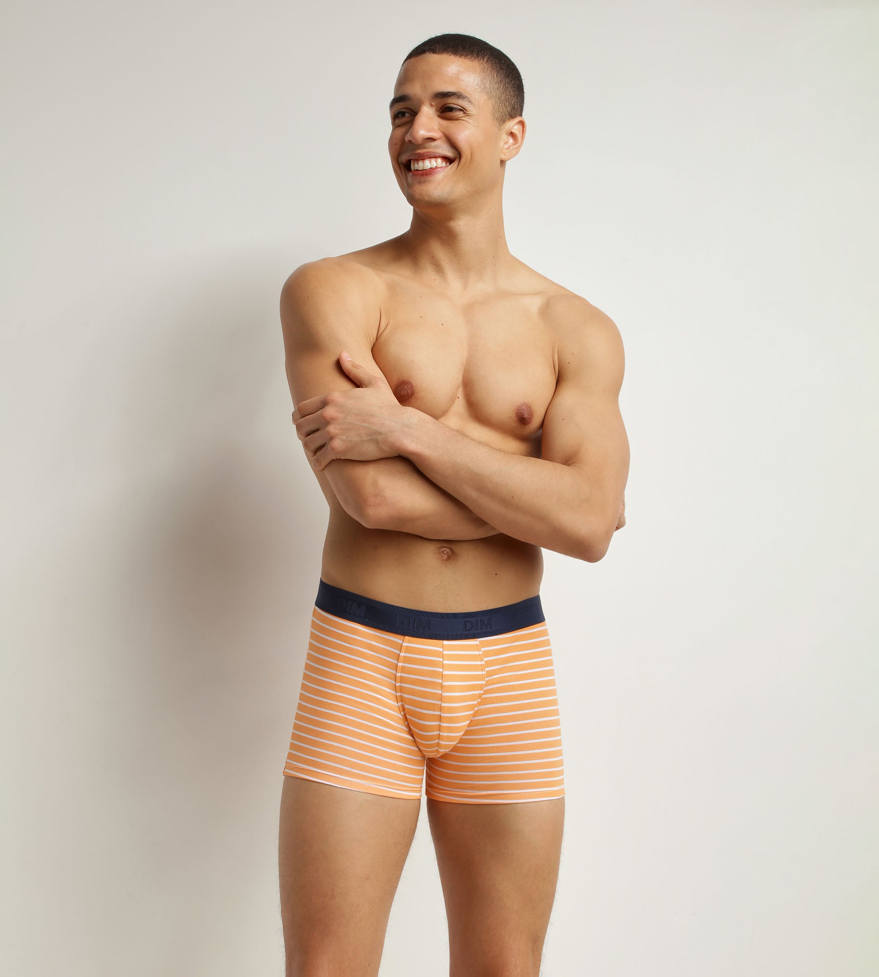 Men's Stretch Cotton Boxer Briefs - Orange Striped Design - Comfortable Underwear for Daily Wear & Active Lifestyles