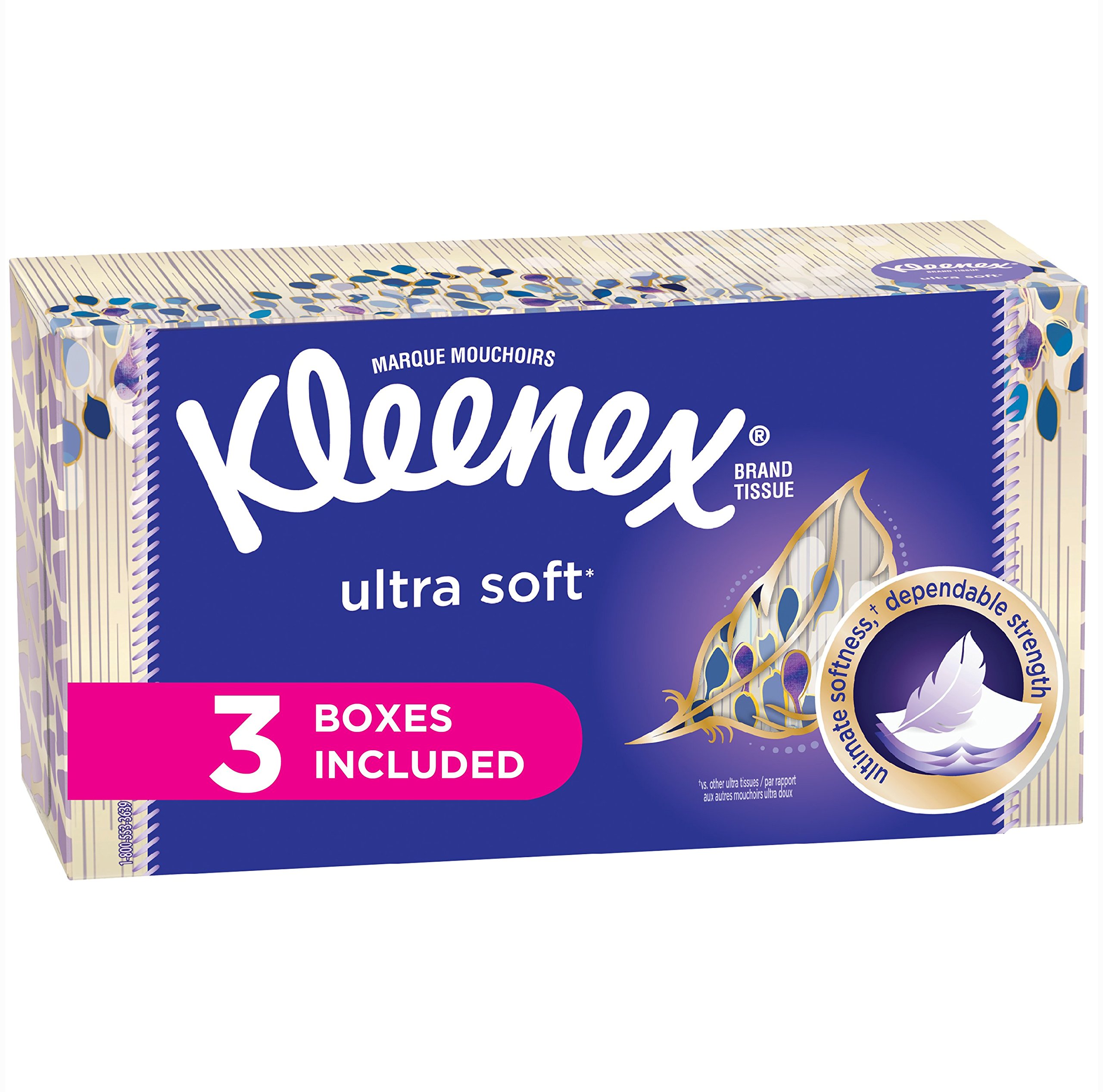 Kleenex Ultra Soft Facial Tissues - 3 Pack (120 Tissues per Flat Box) | Gentle & Strong for Daily Use at Home, Office & Travel