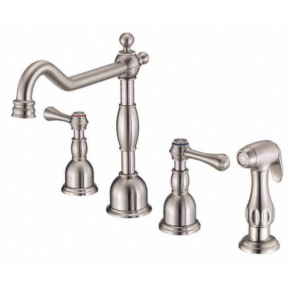 Danze Opulence Stainless Steel Two Handle Widespread Kitchen Faucet with Pull Down Sprayer - Modern Brushed Nickel Finish for Farmhouse & Contemporary Kitchens (Easy Installation, High Arc Design)