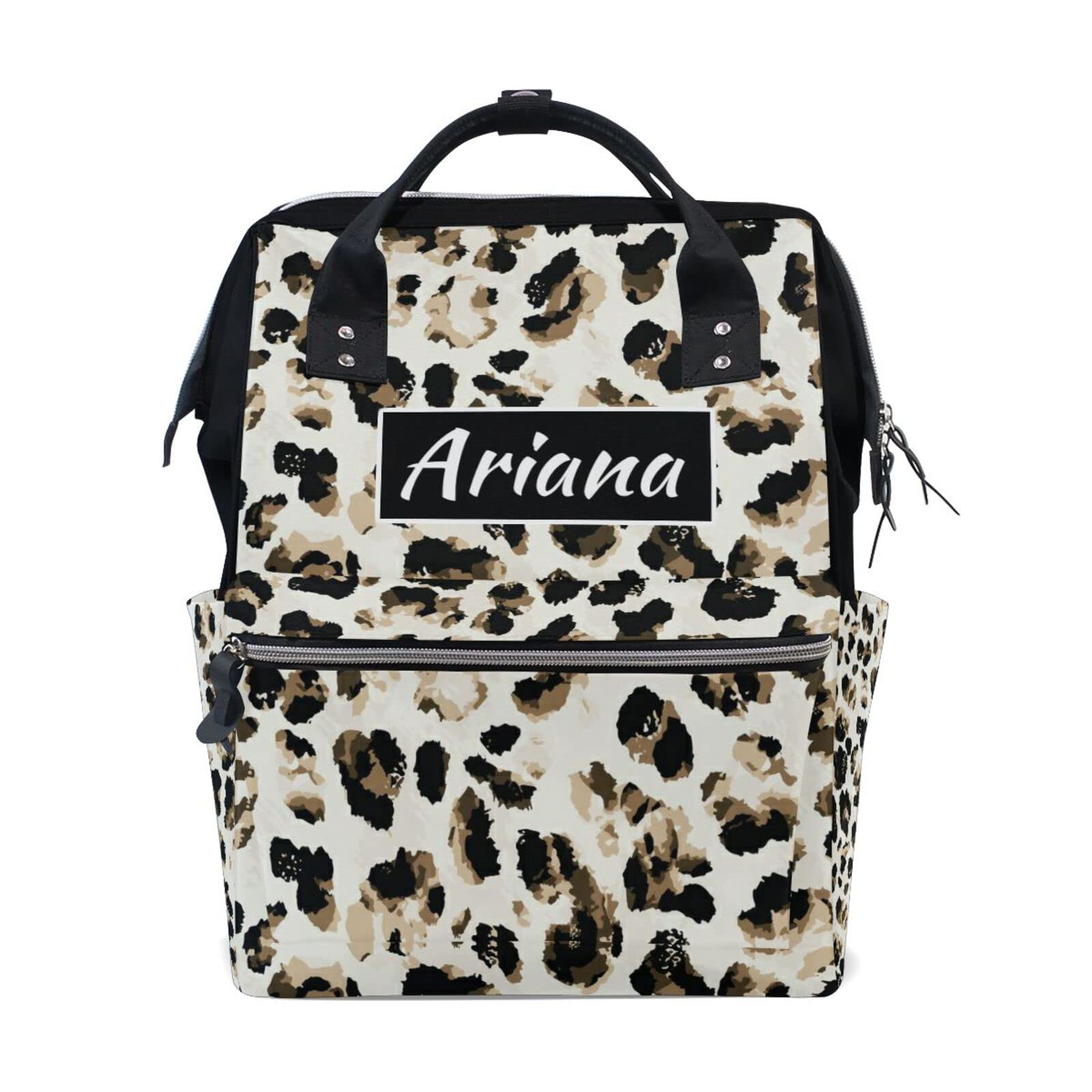 Custom Leopard Print Diaper Backpack for Moms & Dads - Large Capacity Baby Bag with Personalization - Unisex Daypack for Parents, Girls & Boys | Perfect for Travel, Shopping & Daily Outings